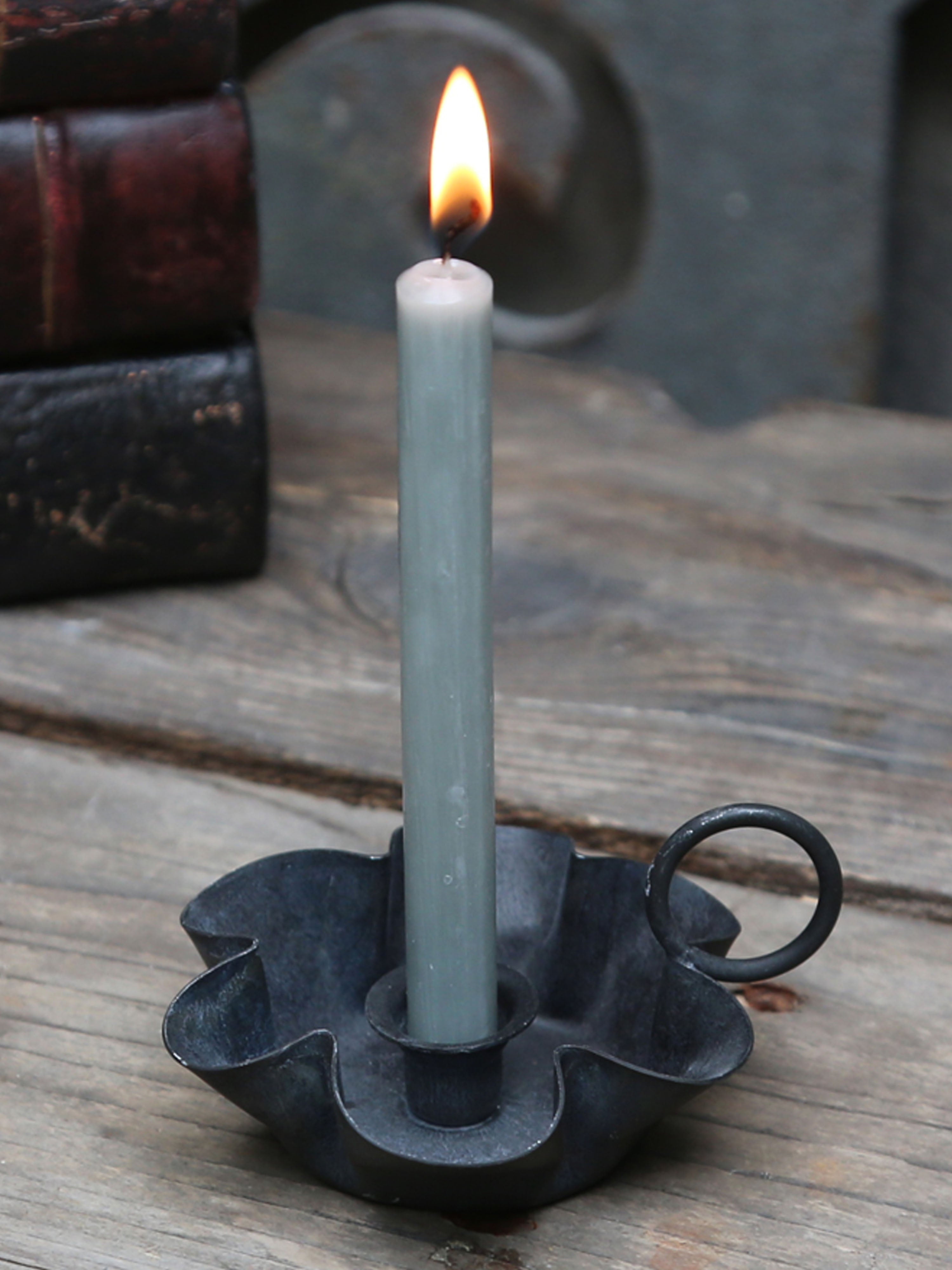 Antique Black Flower Scalloped Candlestick