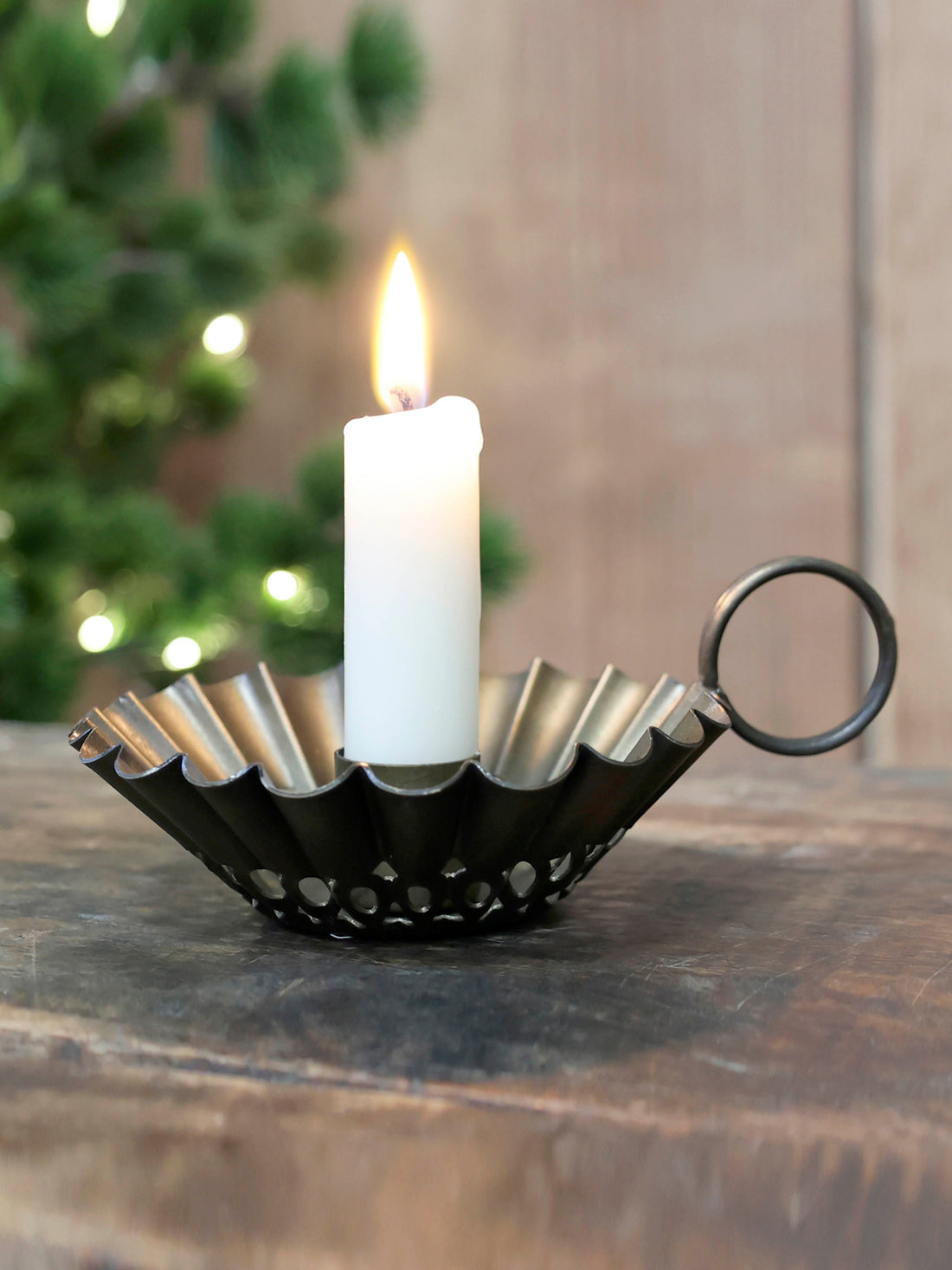 Intricate Antique Brass Scalloped Candlestick