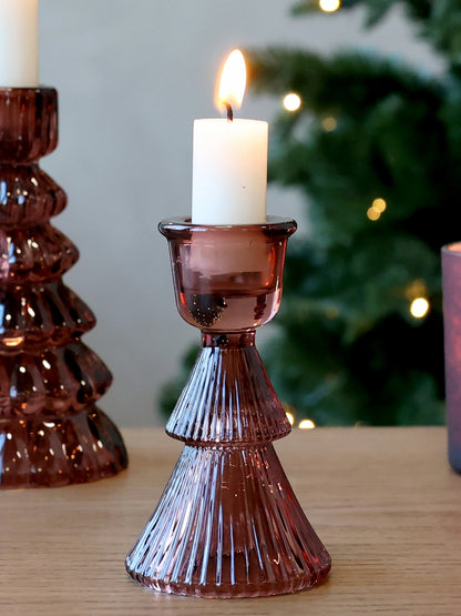 Antique Cherry Coloured Glass Candlestick