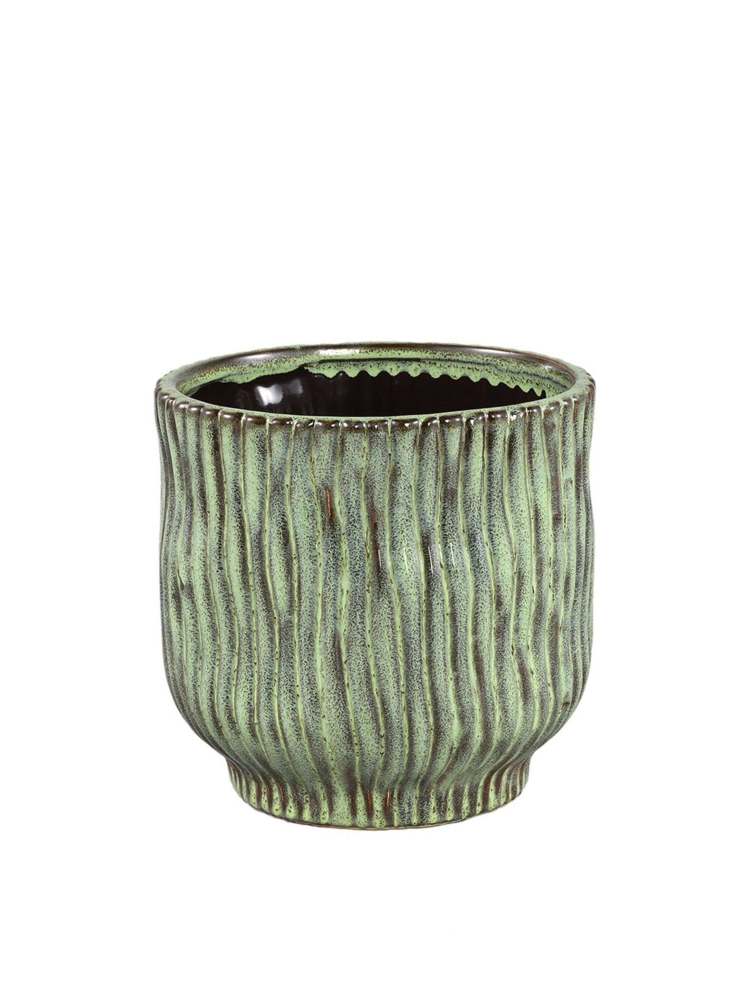 Kyla Green Wavy Ribbed Ceramic Plant Pot