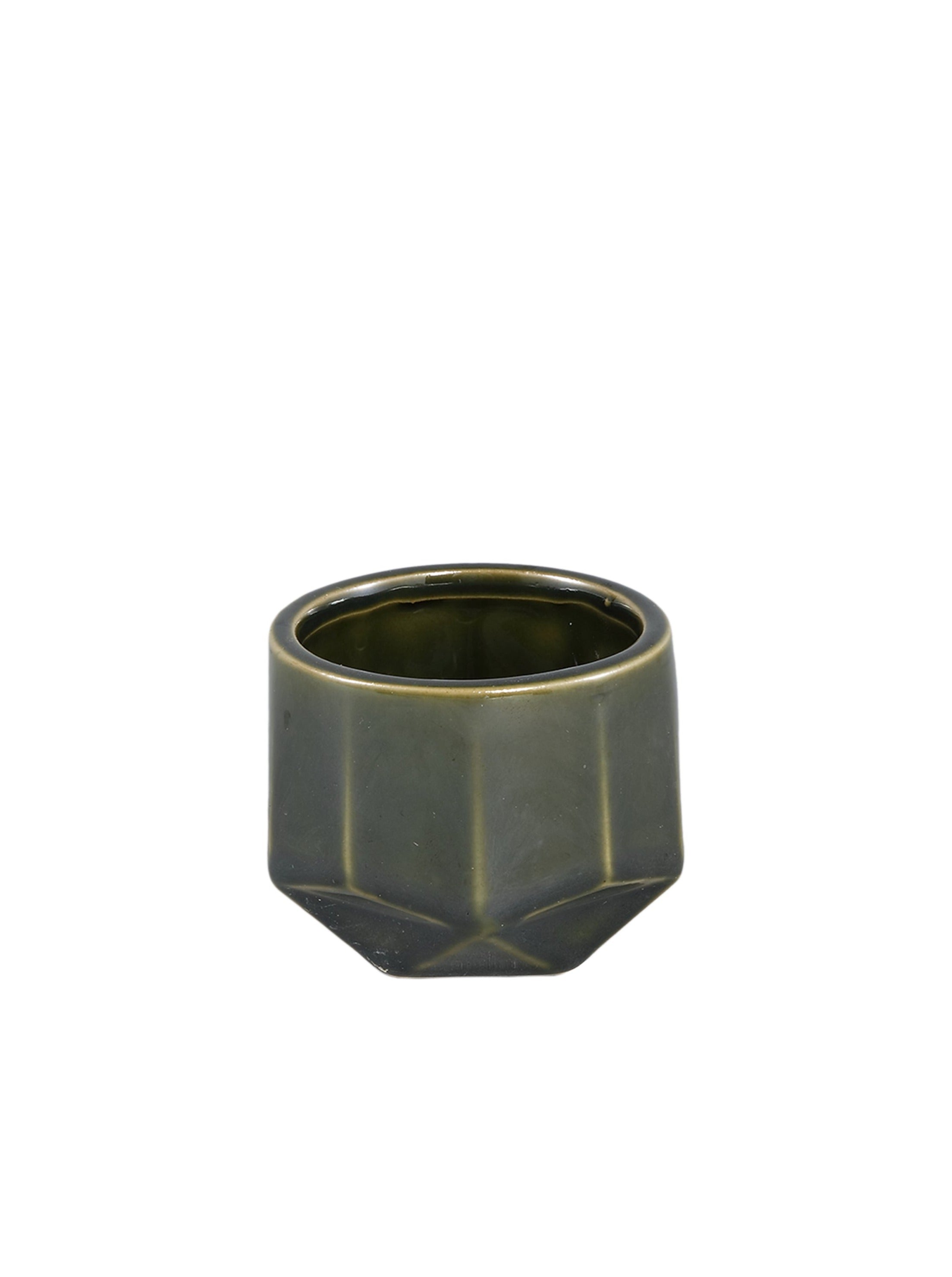 Kaima Green Angular Glazed Ceramic Plant Pot - Extra Small