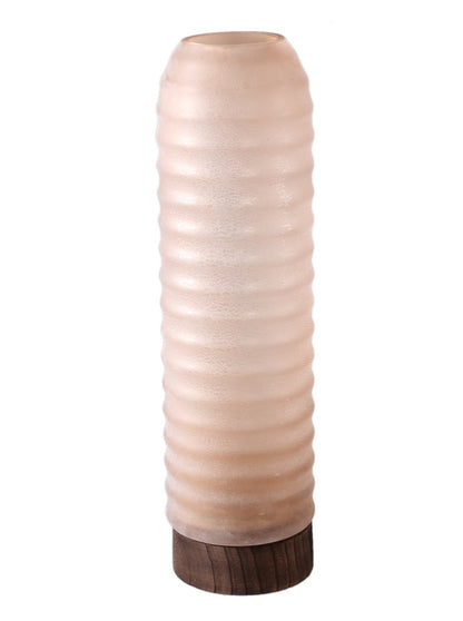 Yana Pink Matte Ribbed Glass &amp; Wood Vase - Large