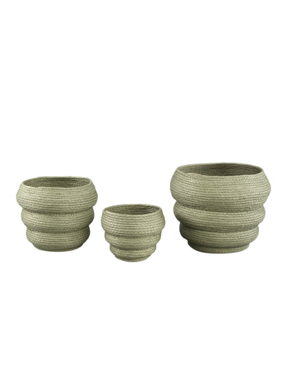 Summera Green Layered Paper Rope Plant Pot / Basket - 3 Sizes Available