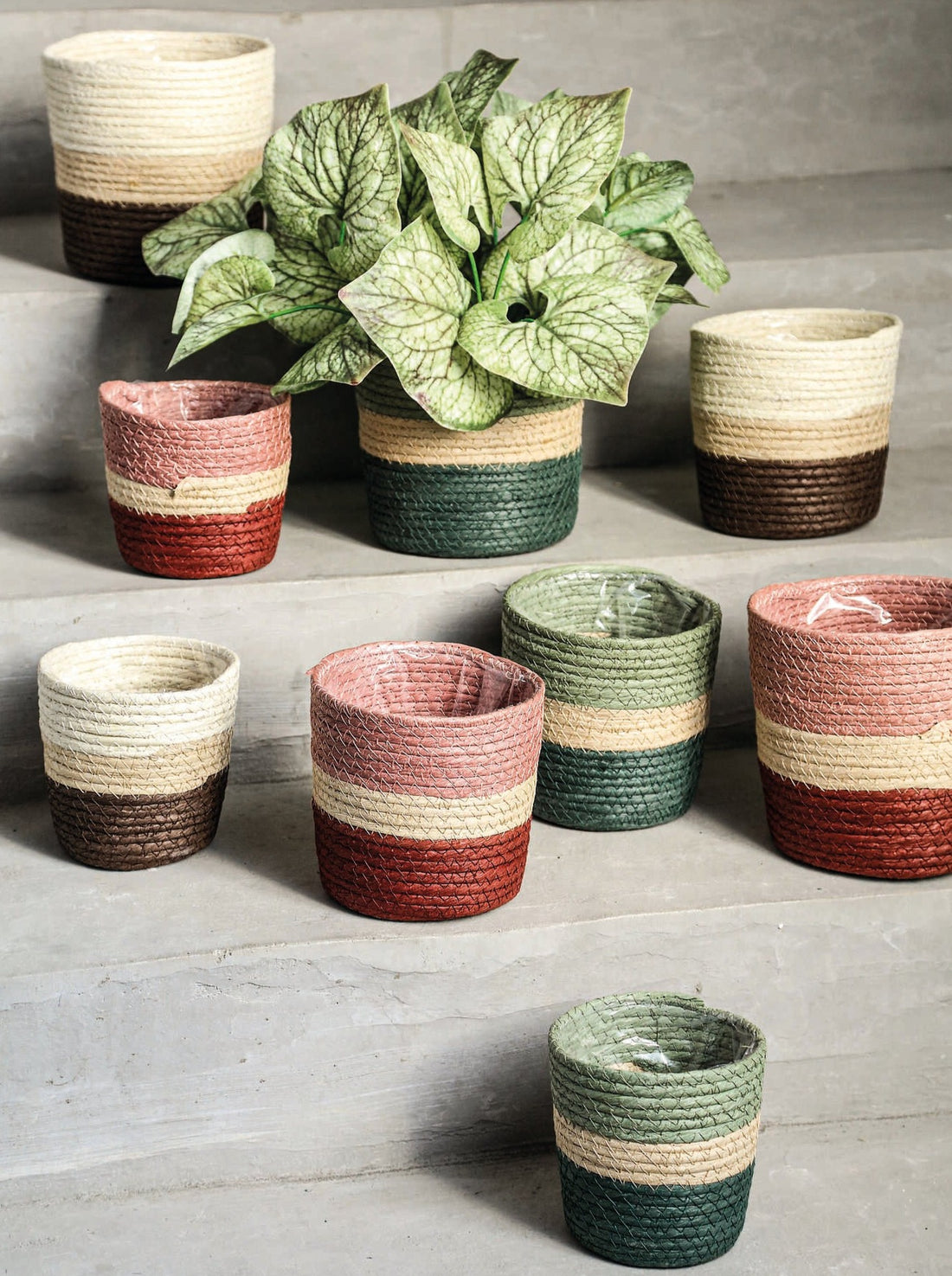 Tyro Green Layered Paper Rope Plant Pot / Basket - 3 Sizes Available