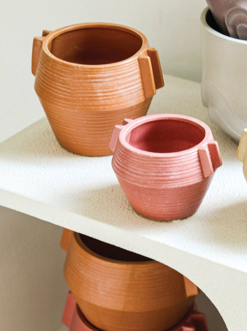 Shaine Orange Ribbed Ceramic Plant Pot - 2 Sizes Available