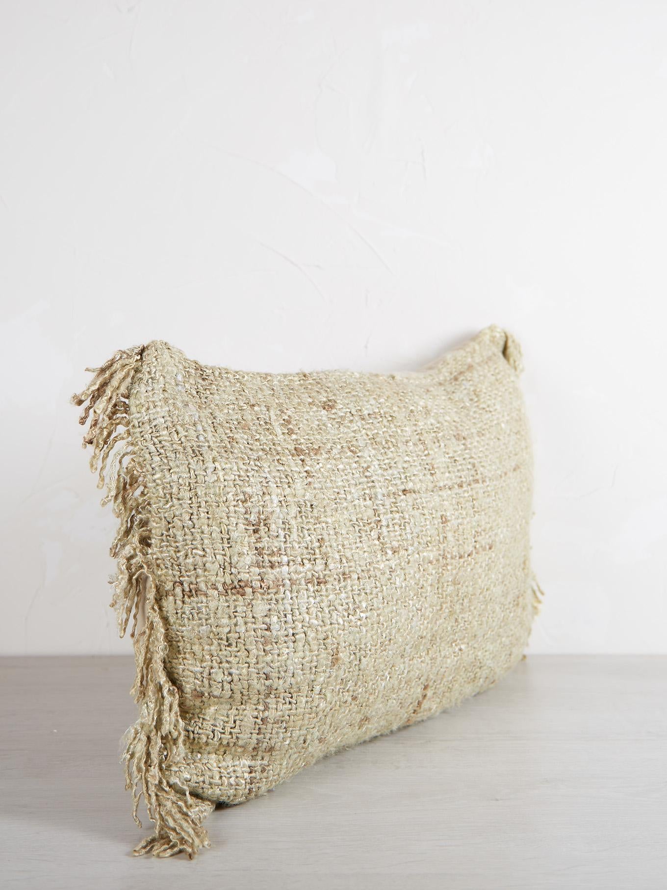 Ecru Woven Fringe Cushion