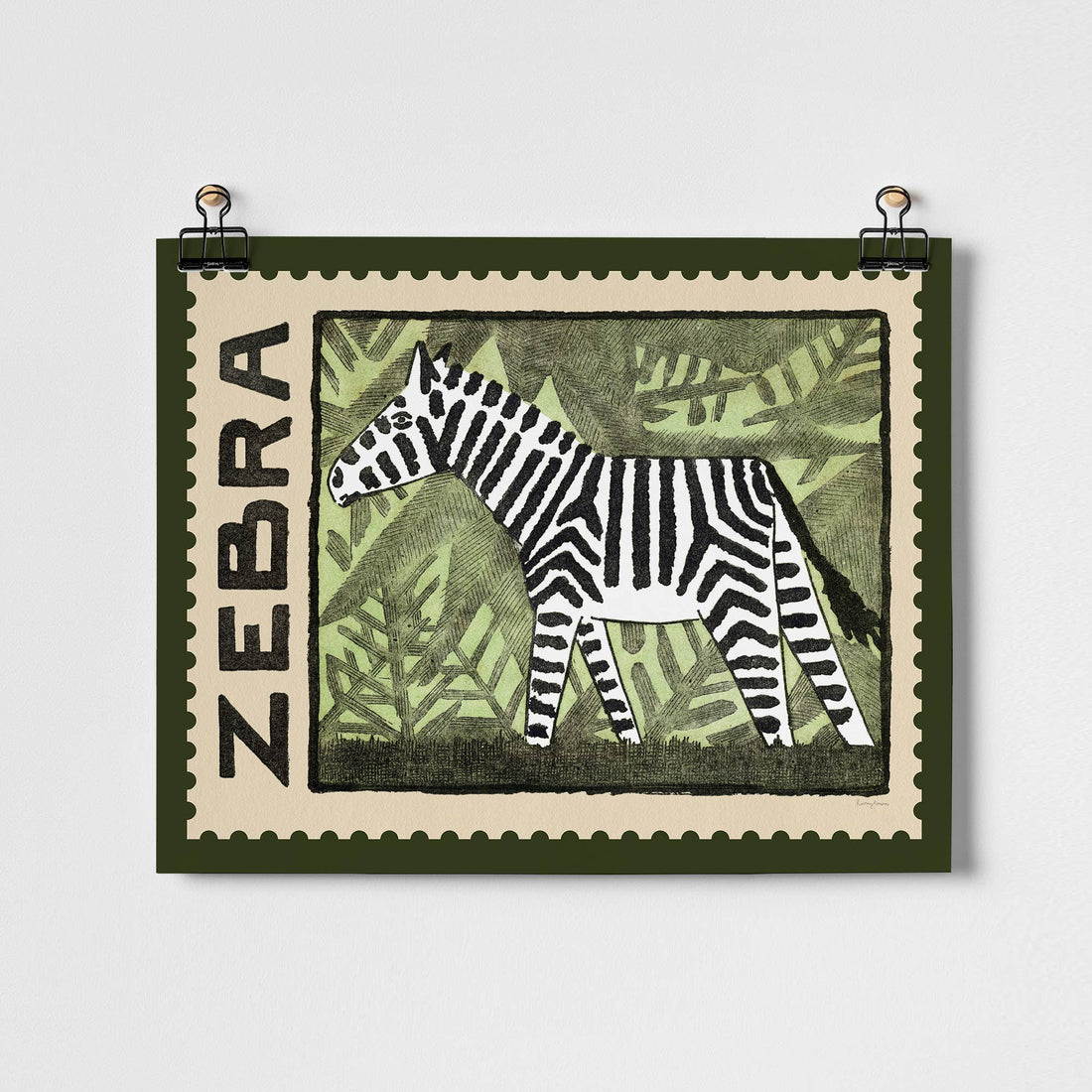 Zebra Vintage Stamp Fine Art Print