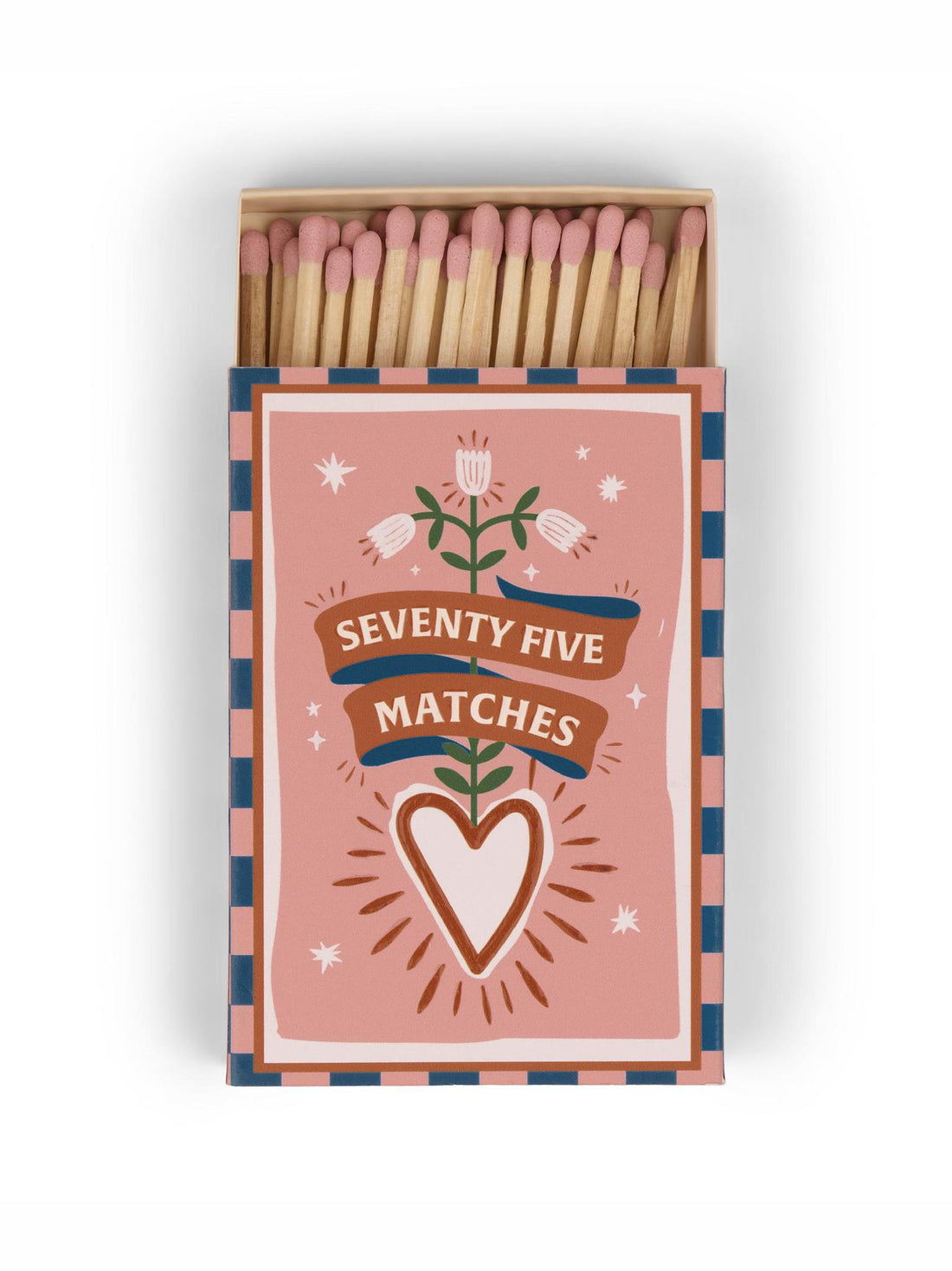 Adopo Boxed Matches &quot;Hearts&quot; Pink - 75 matches (9.6 CM)