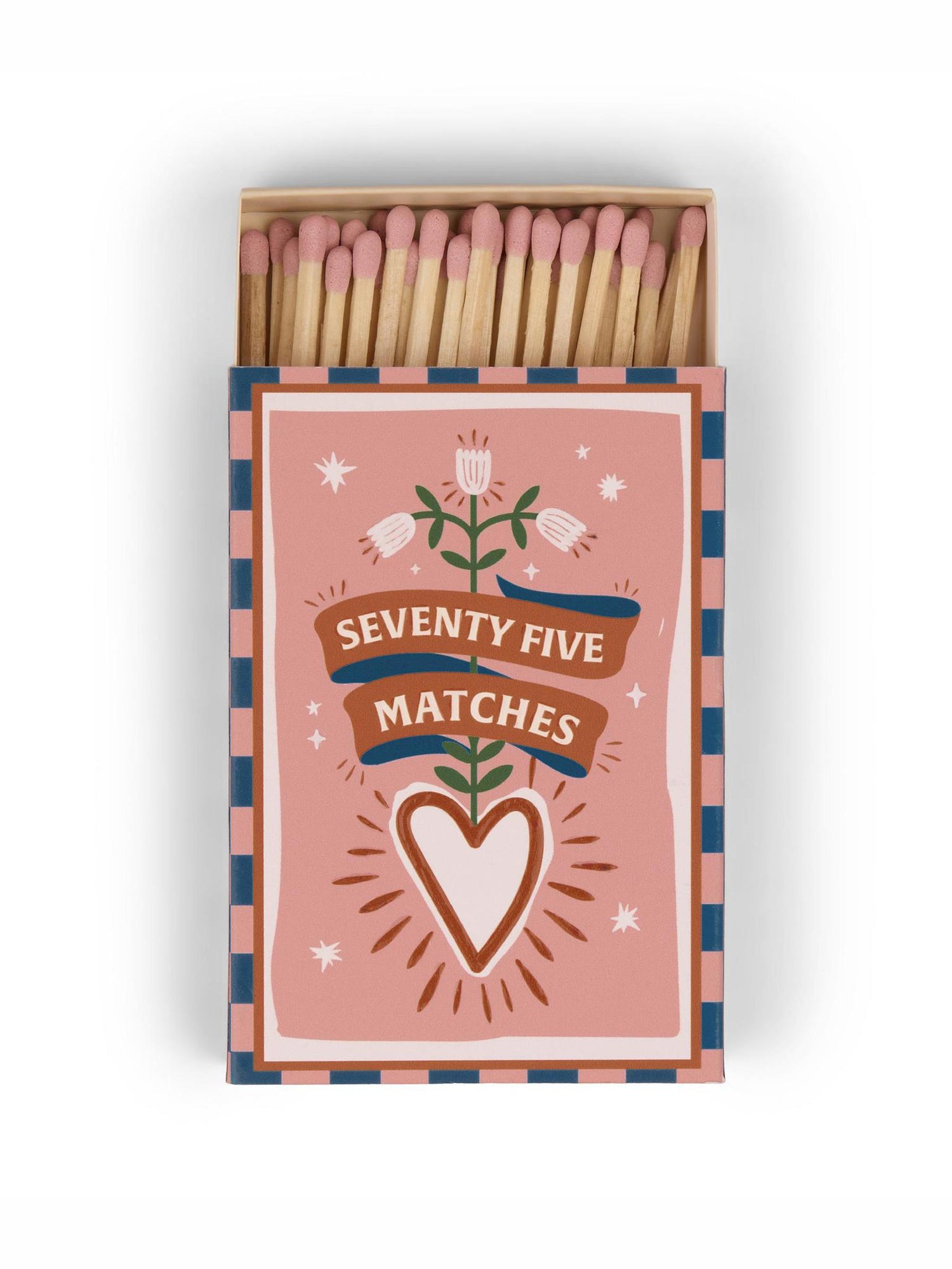 Adopo Boxed Matches &quot;Hearts&quot; Pink - 75 matches (9.6 CM)