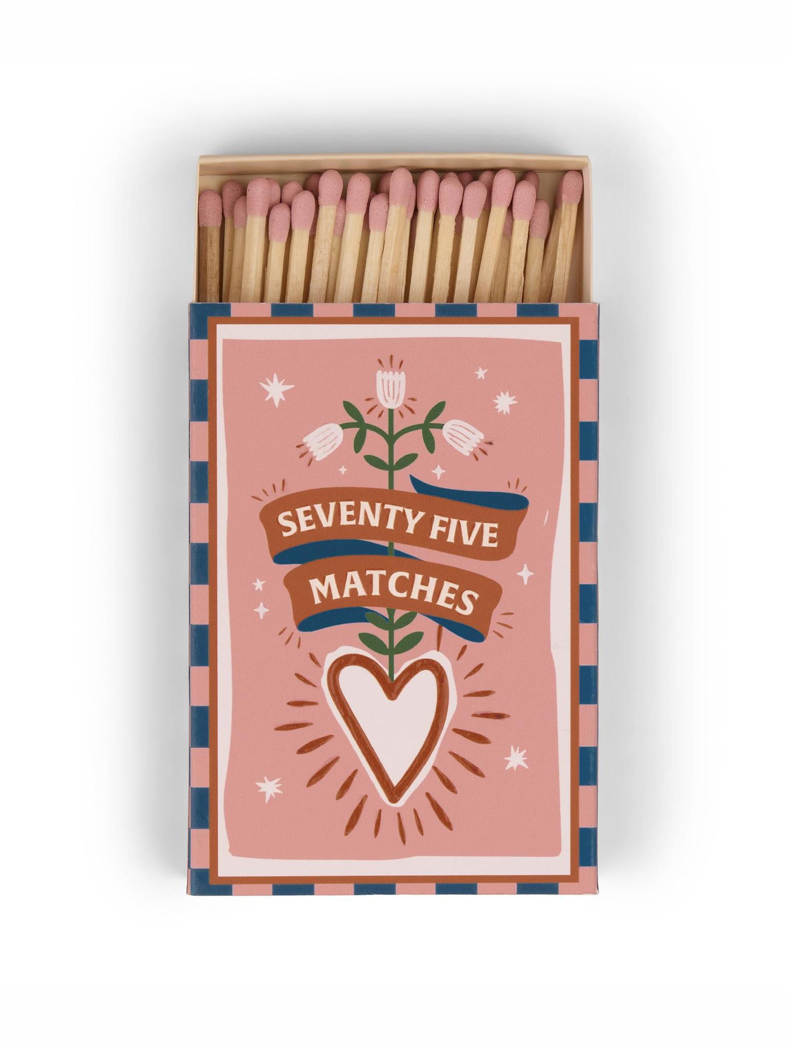 Adopo Boxed Matches &quot;Hearts&quot; Pink - 75 matches (9.6 CM)