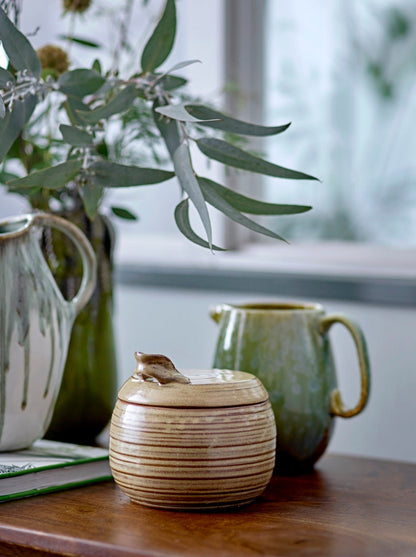 Moss Natural Stoneware Jar With Lid &amp; Spoon