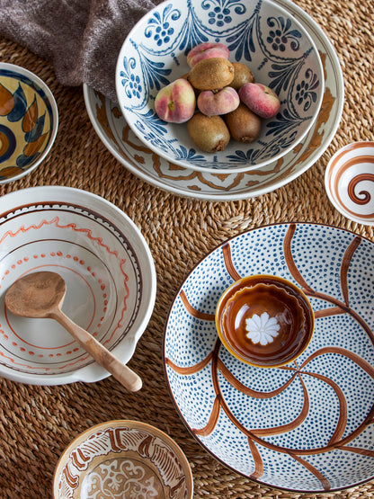 Heikki Hand Painted Large Stoneware Serving Bowl - Blue &amp; Brown