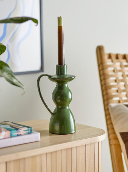 Fija Stoneware Tall Candle Holder in Green