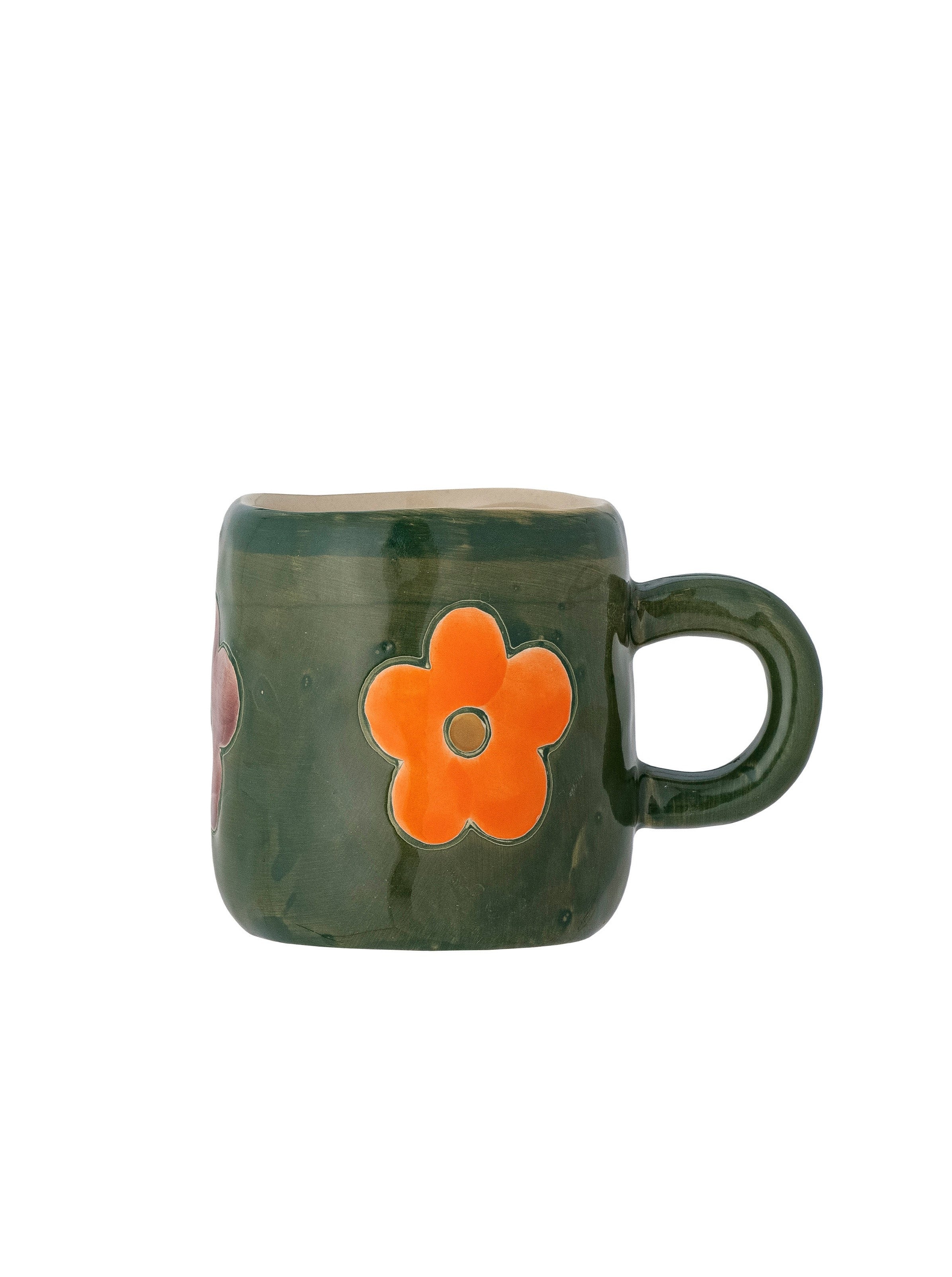 Addy Hand Painted Green Stoneware Flower Mug