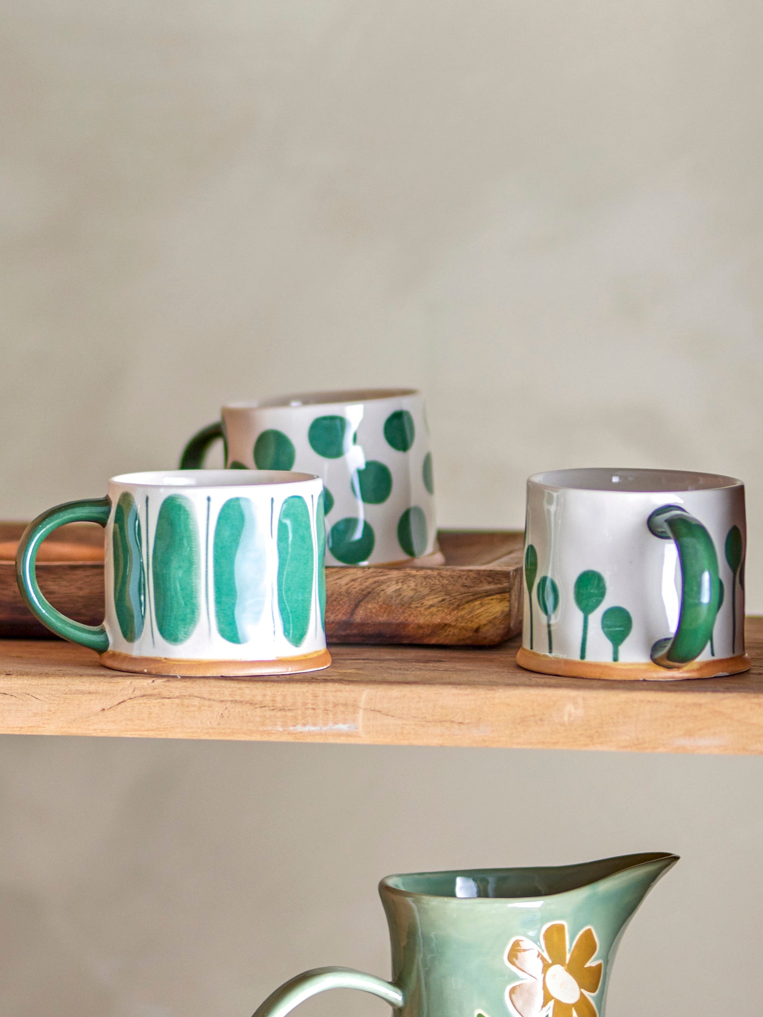 Linora Hand Painted Green Stoneware Mug - 3 Styles Available