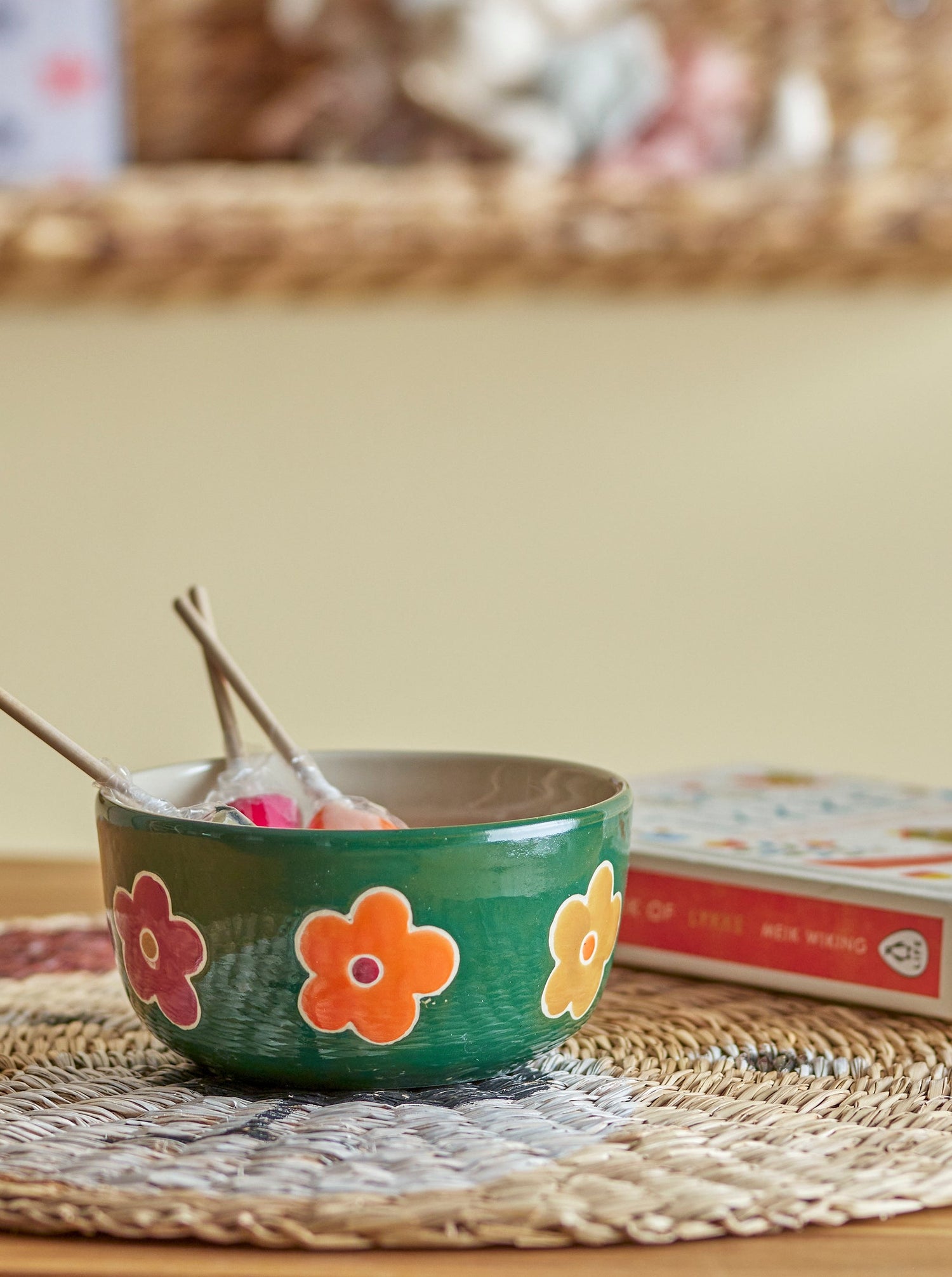 Addy Hand Painted Green Stoneware Flower Bowl