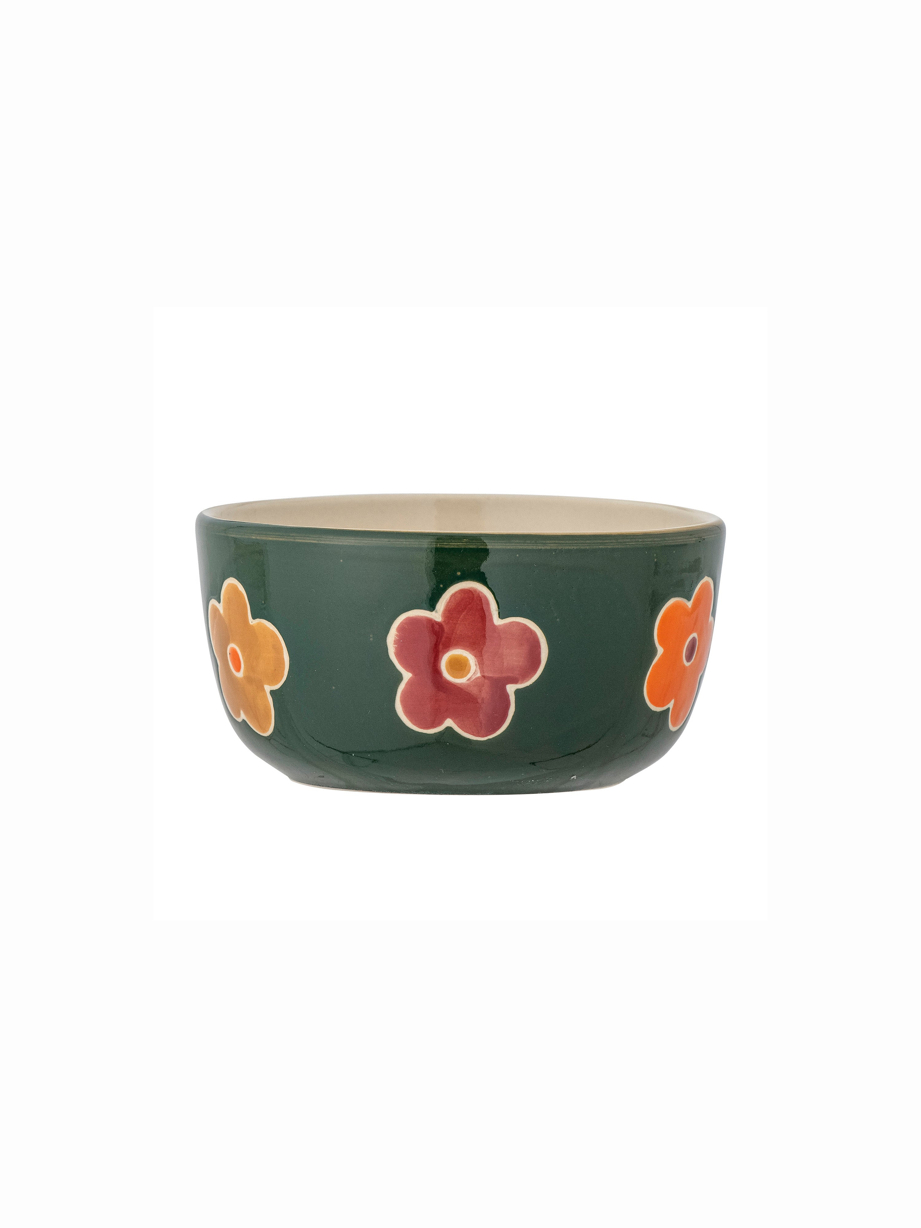 Addy Hand Painted Green Stoneware Flower Bowl