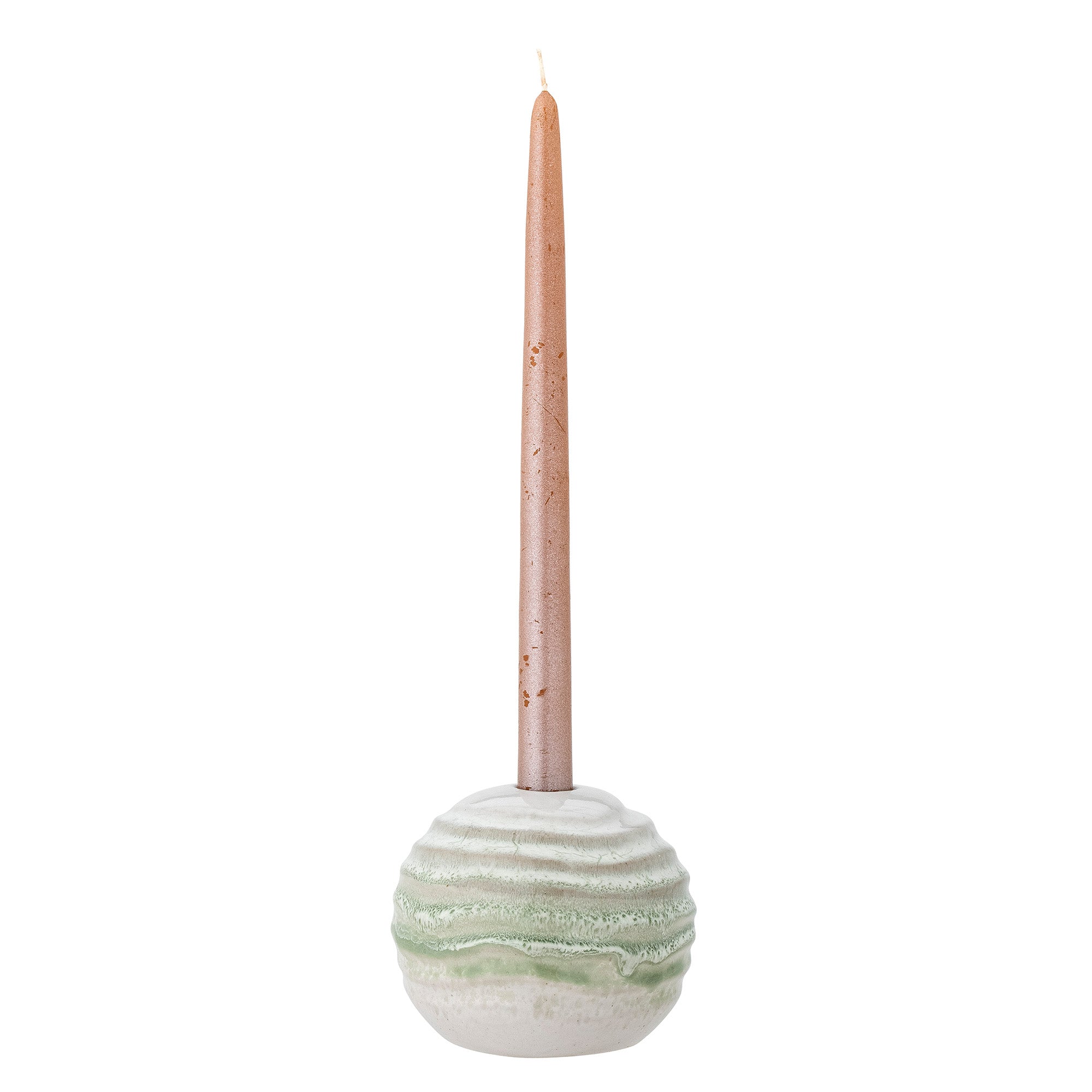 Paula Round Stoneware Candle Holder - Green