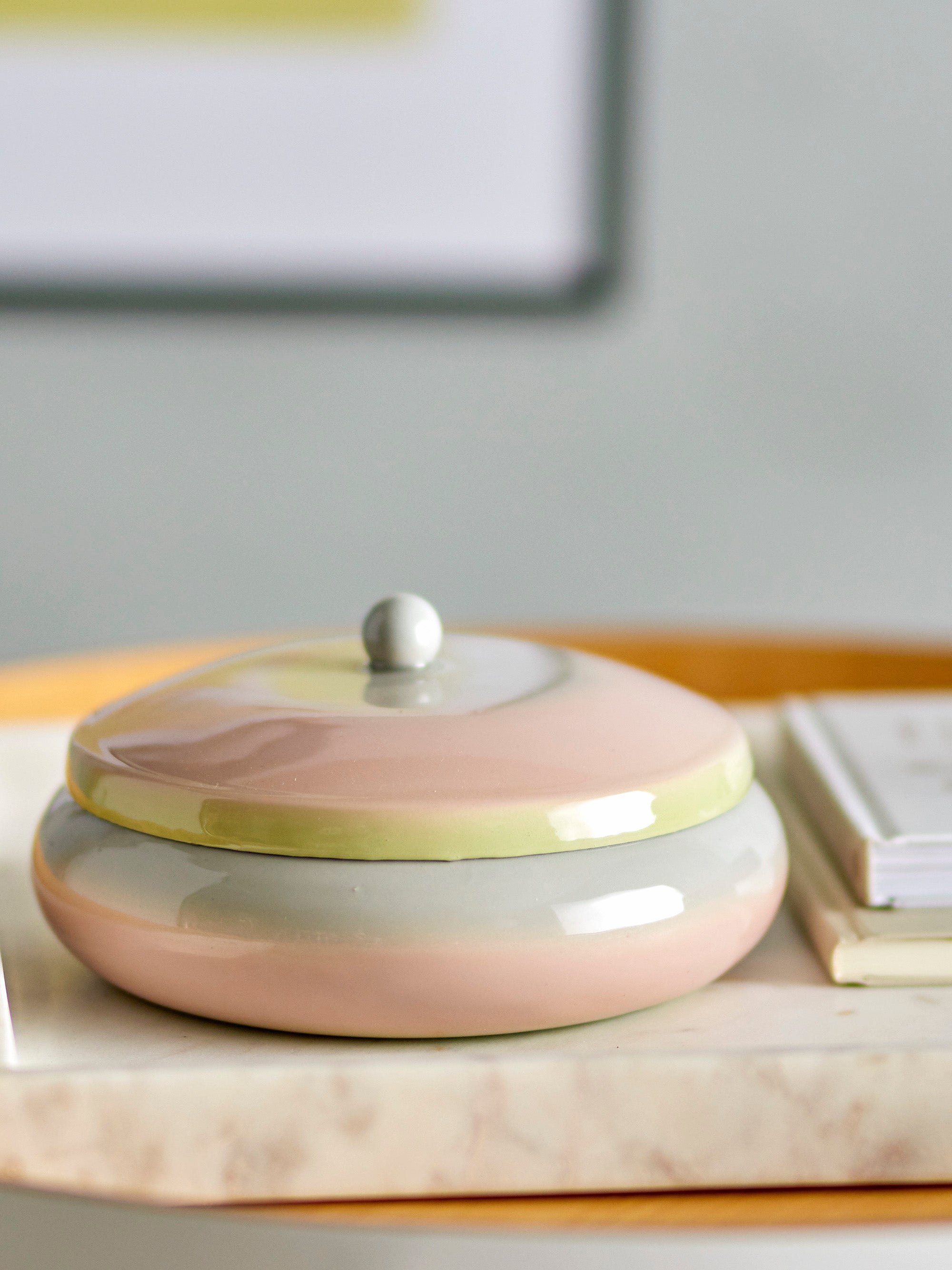 Peach Metal Trinket Bowl With Lid