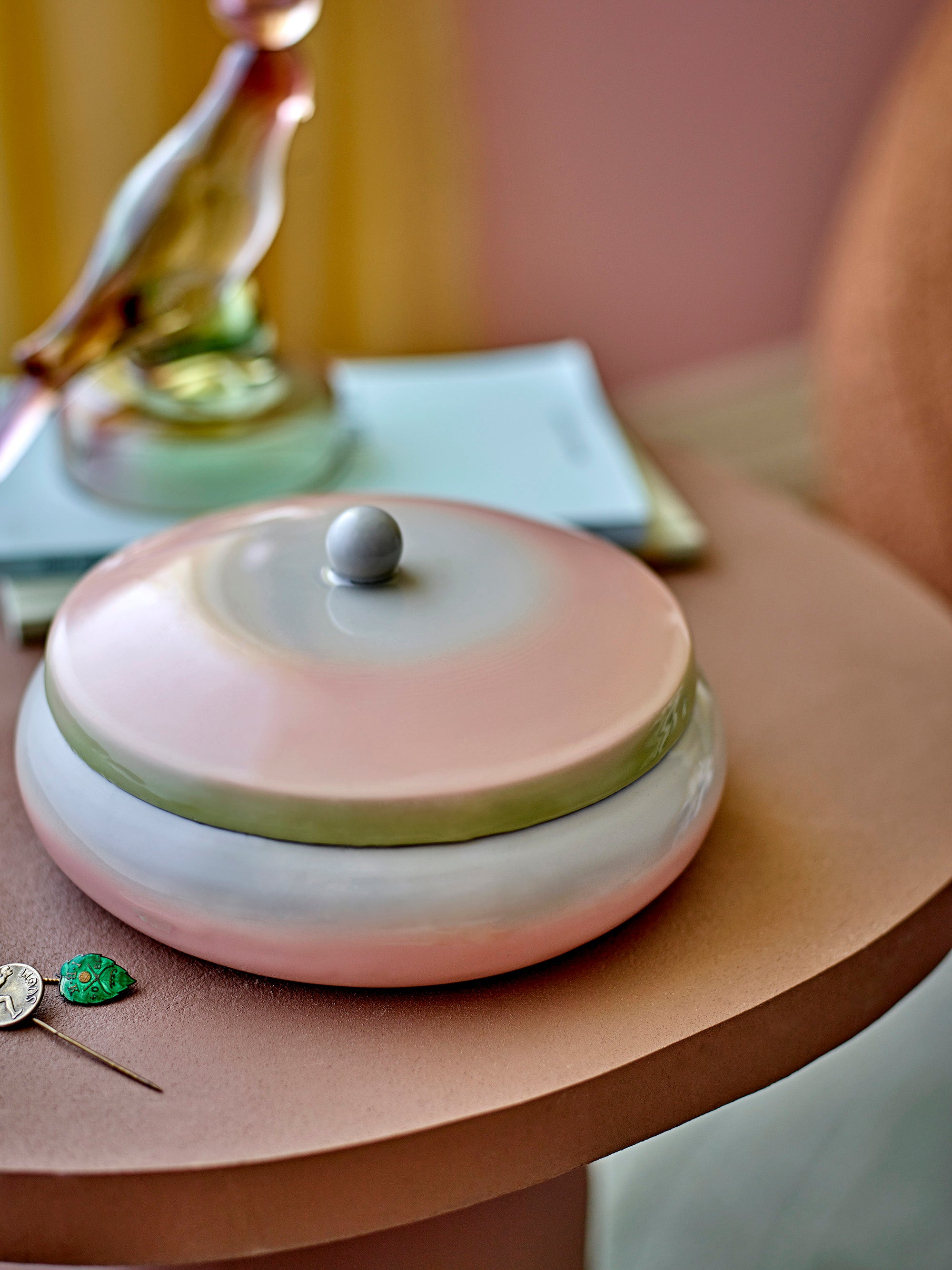 Peach Metal Trinket Bowl With Lid