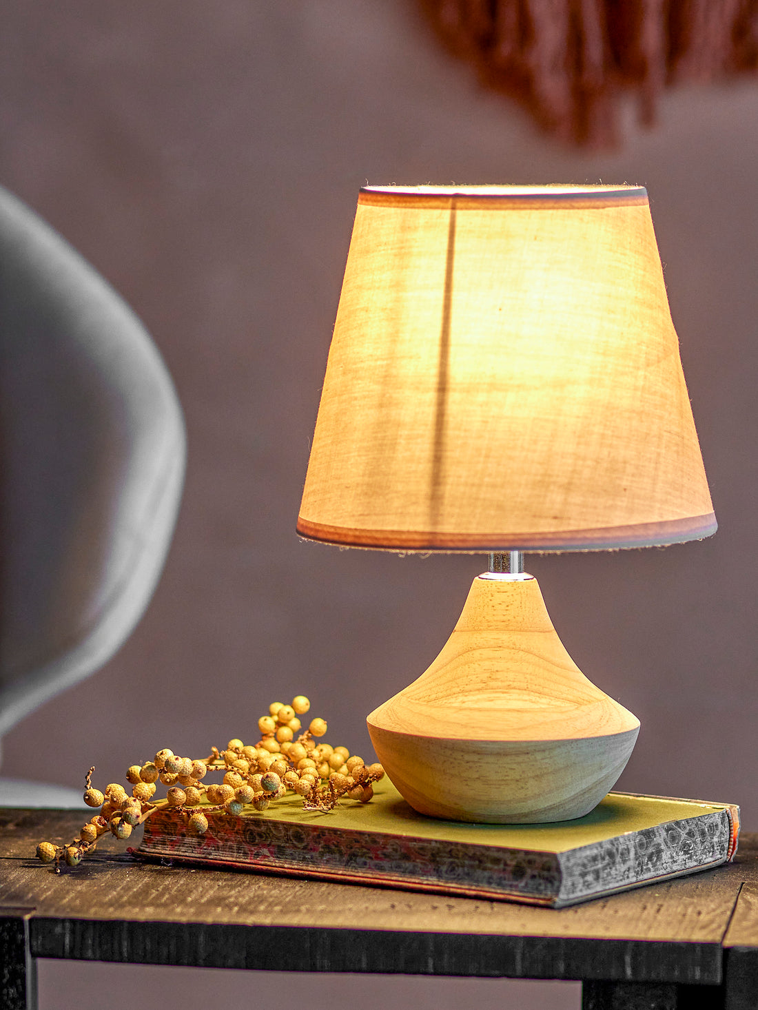 Panola Linen &amp; Rubberwood Table Lamp