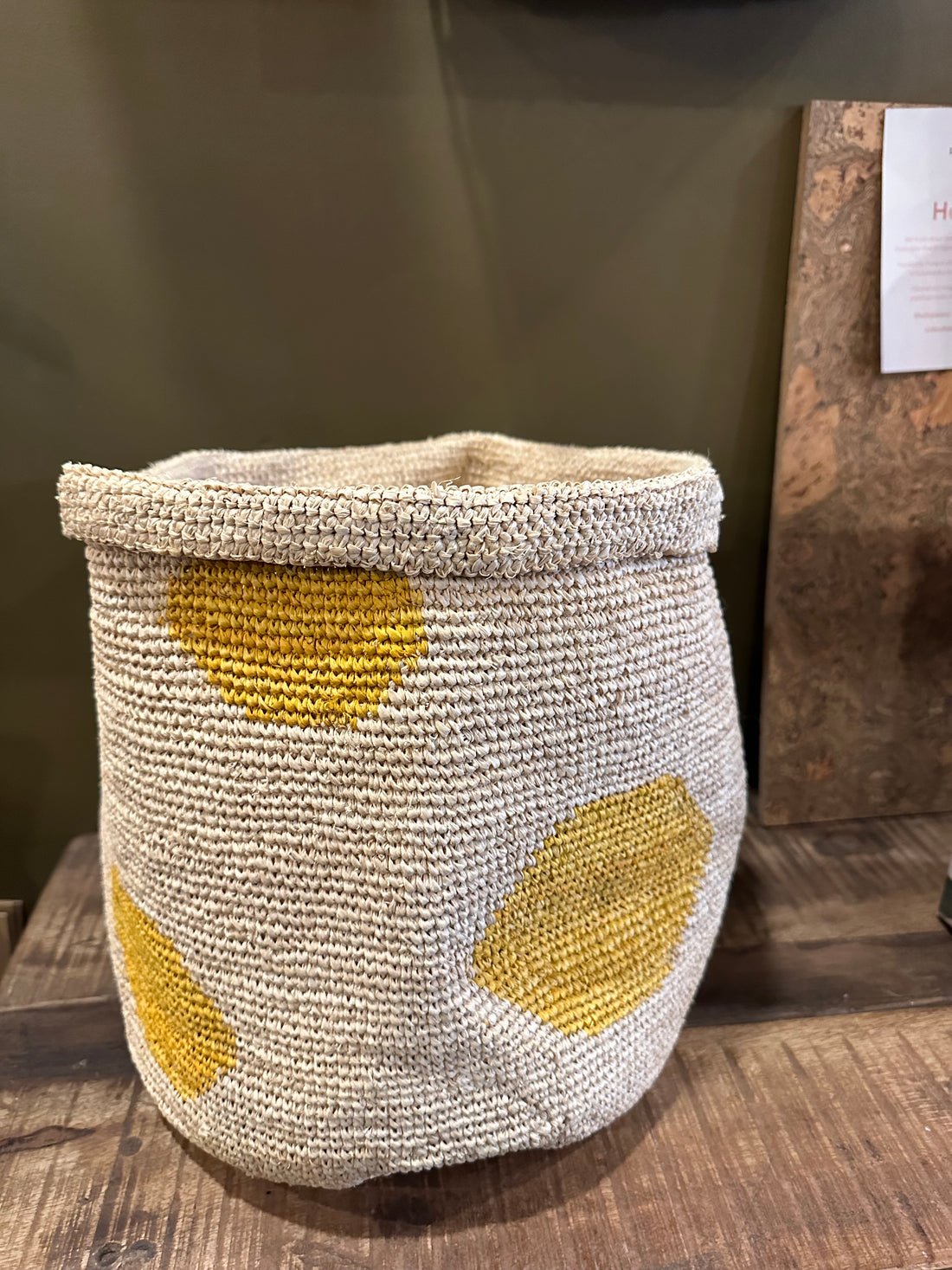 XL Handmade Raffia Woven Basket - Mustard Spots