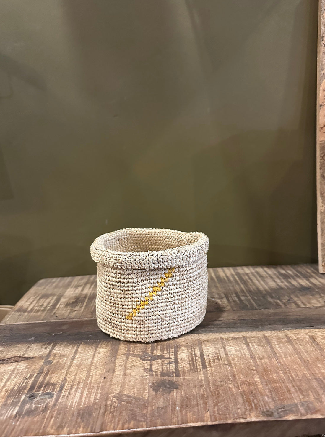 Medium Handmade Raffia Woven Basket - Mustard Dash