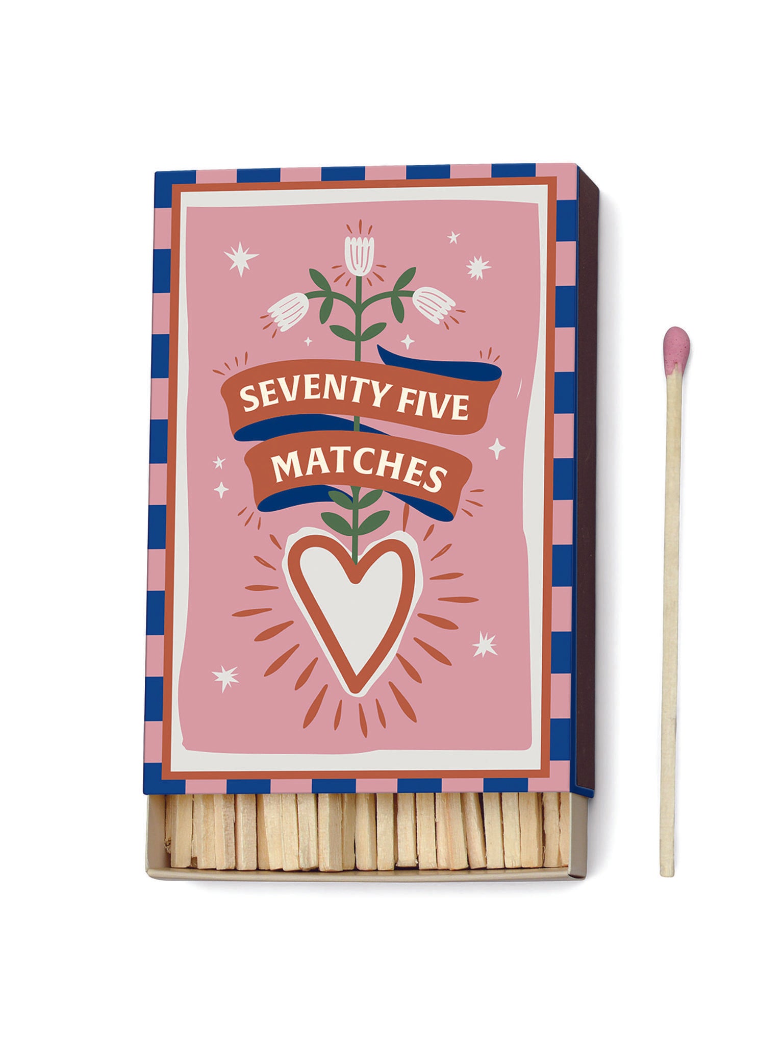 Adopo Boxed Matches &quot;Hearts&quot; Pink - 75 matches (9.6 CM)