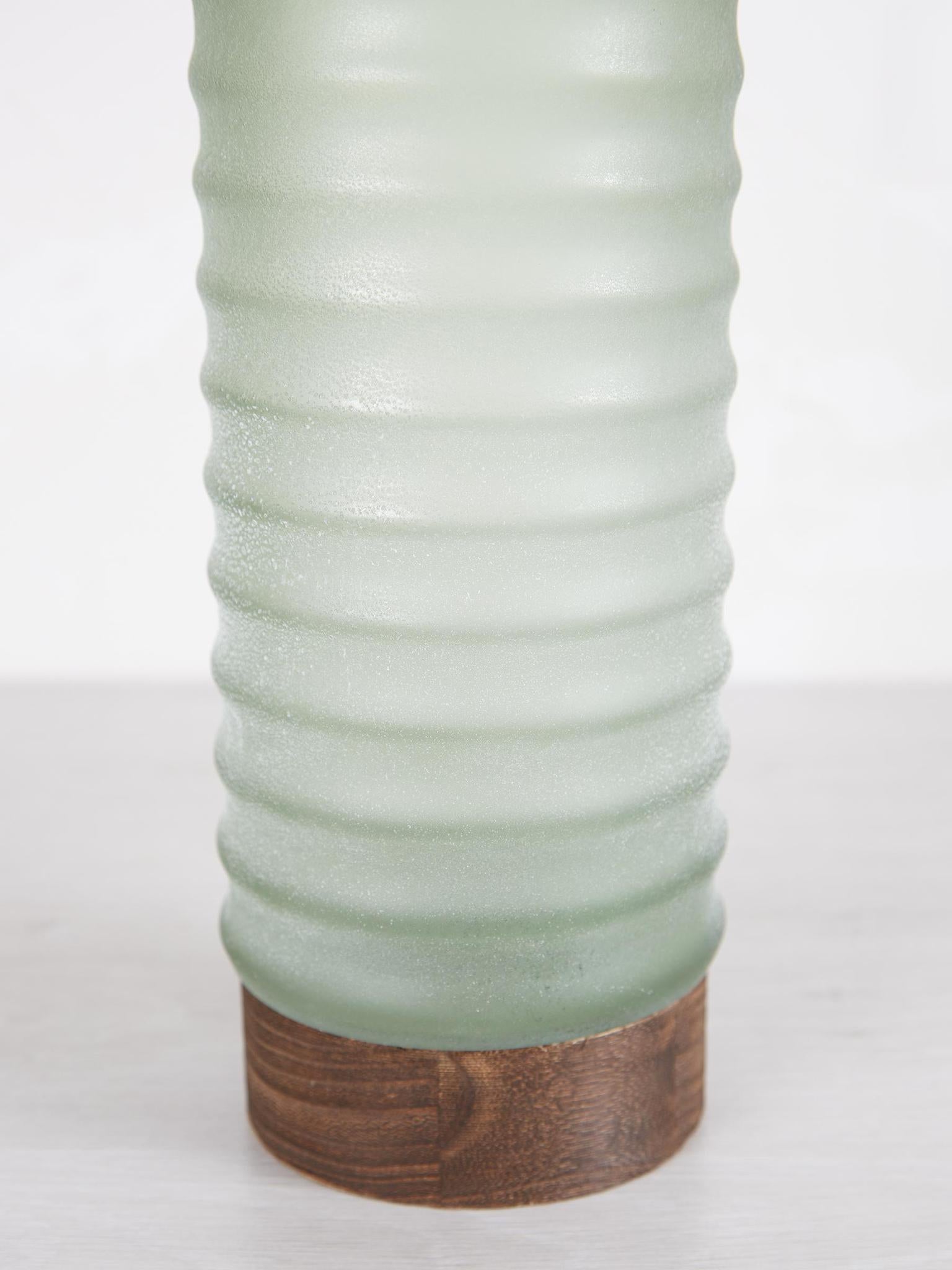 Yana Green Matte Ribbed Glass &amp; Wood Vase - Medium