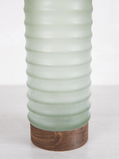 Yana Green Matte Ribbed Glass &amp; Wood Vase - Medium