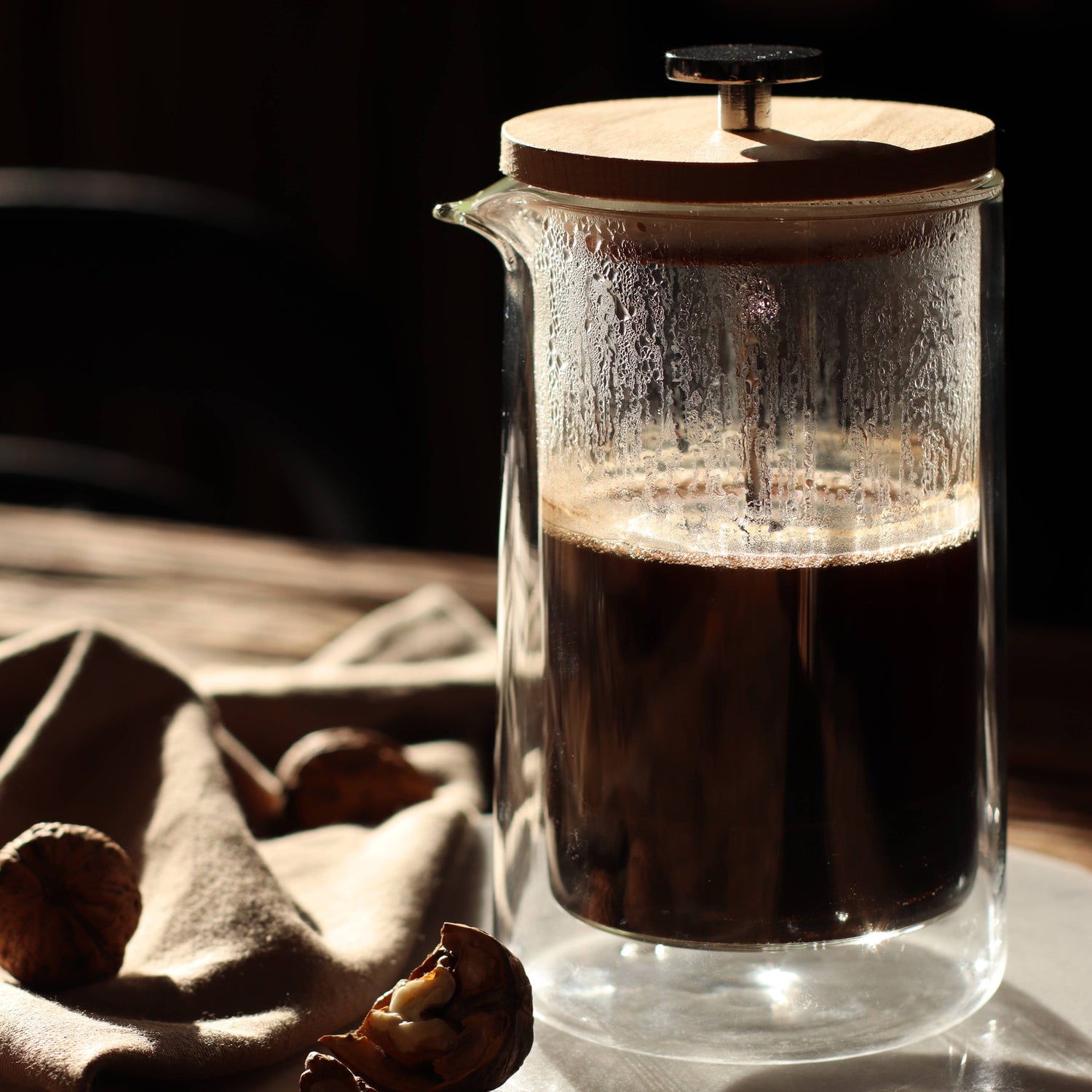 500 ml double walled glass and wood French press