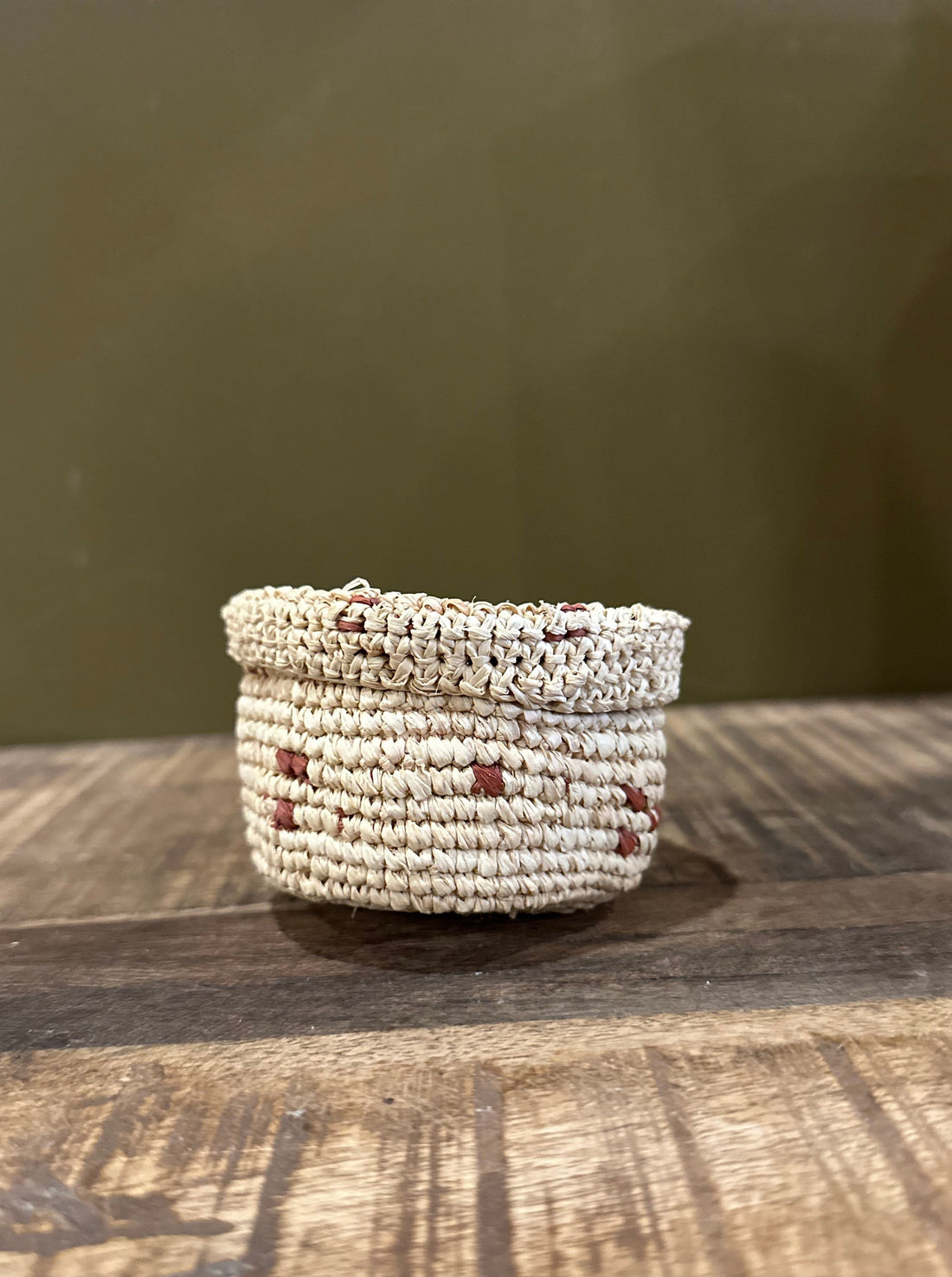 Mini Handmade Raffia Basket - Terracotta Speckle