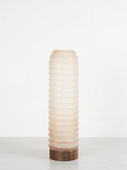 Yana Pink Matte Ribbed Glass &amp; Wood Vase - Large