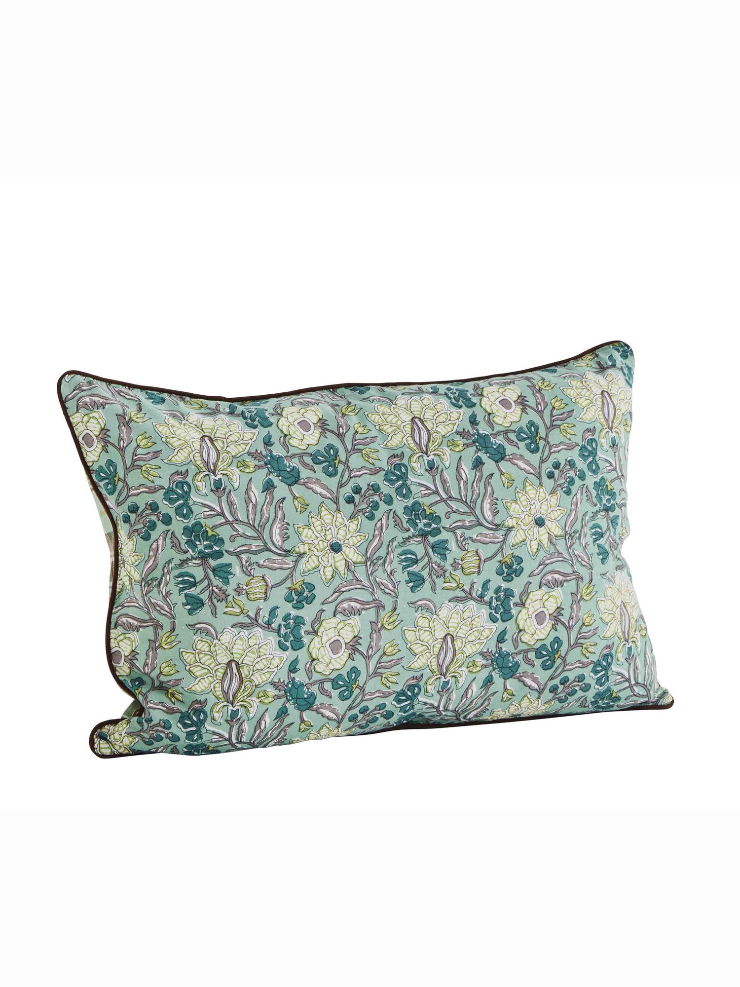 Brown, Green, White, Turquoise &amp; Grey Printed Cushion