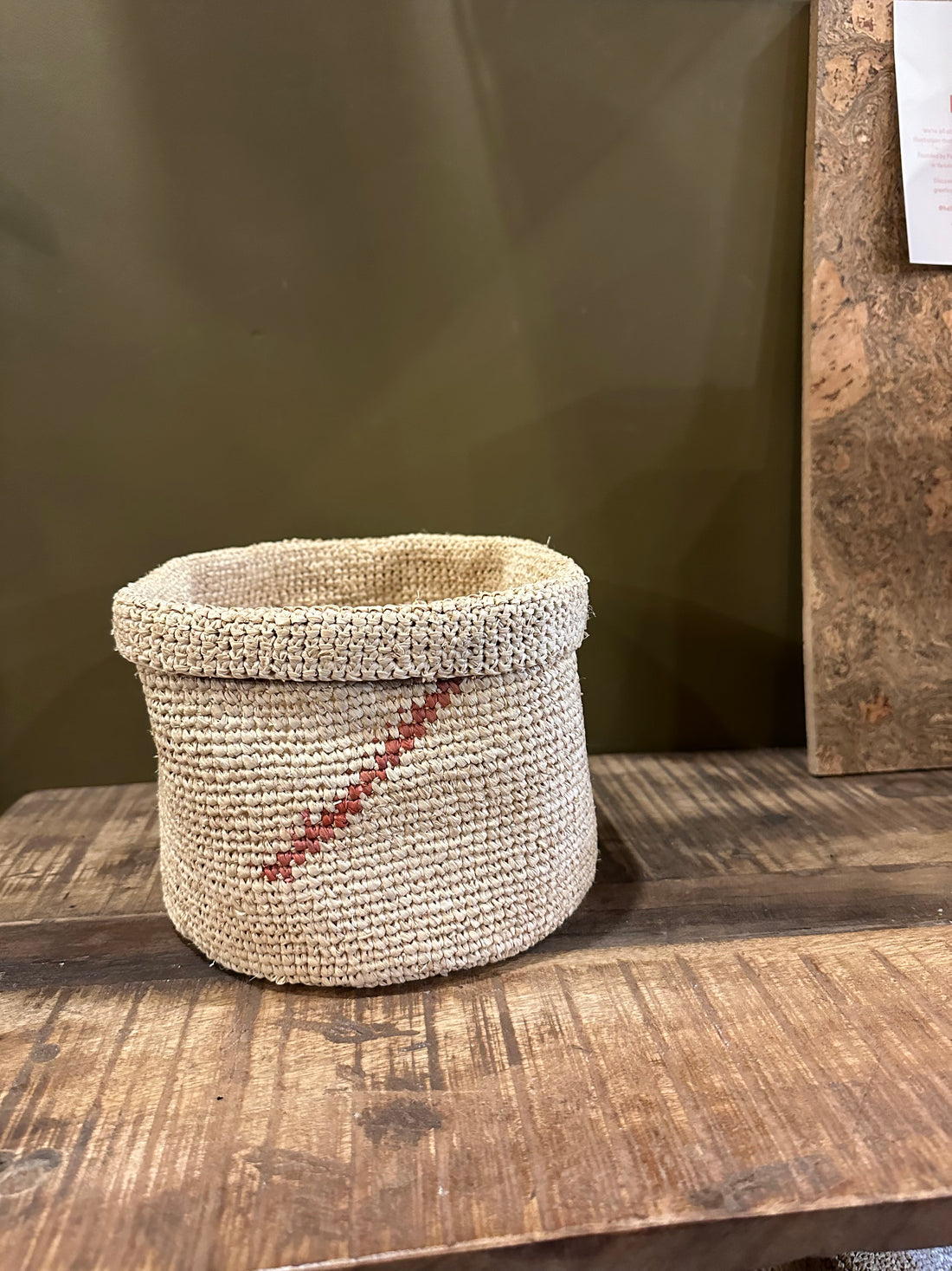 Large Handmade Raffia Woven Basket - Terracotta Dash