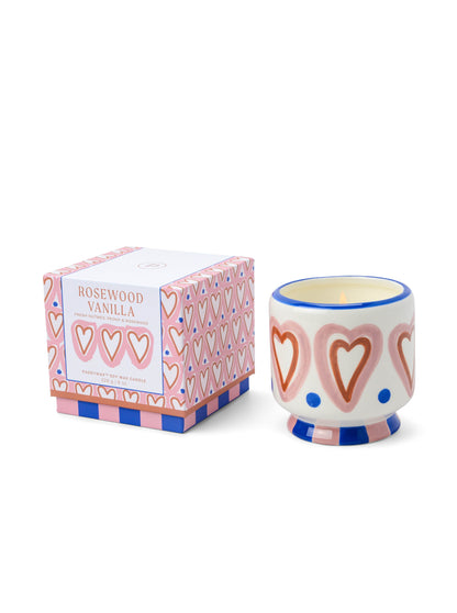 Adopo 8 oz Hand-painted Hearts Ceramic Boxed Candle - Rosewood Vanilla