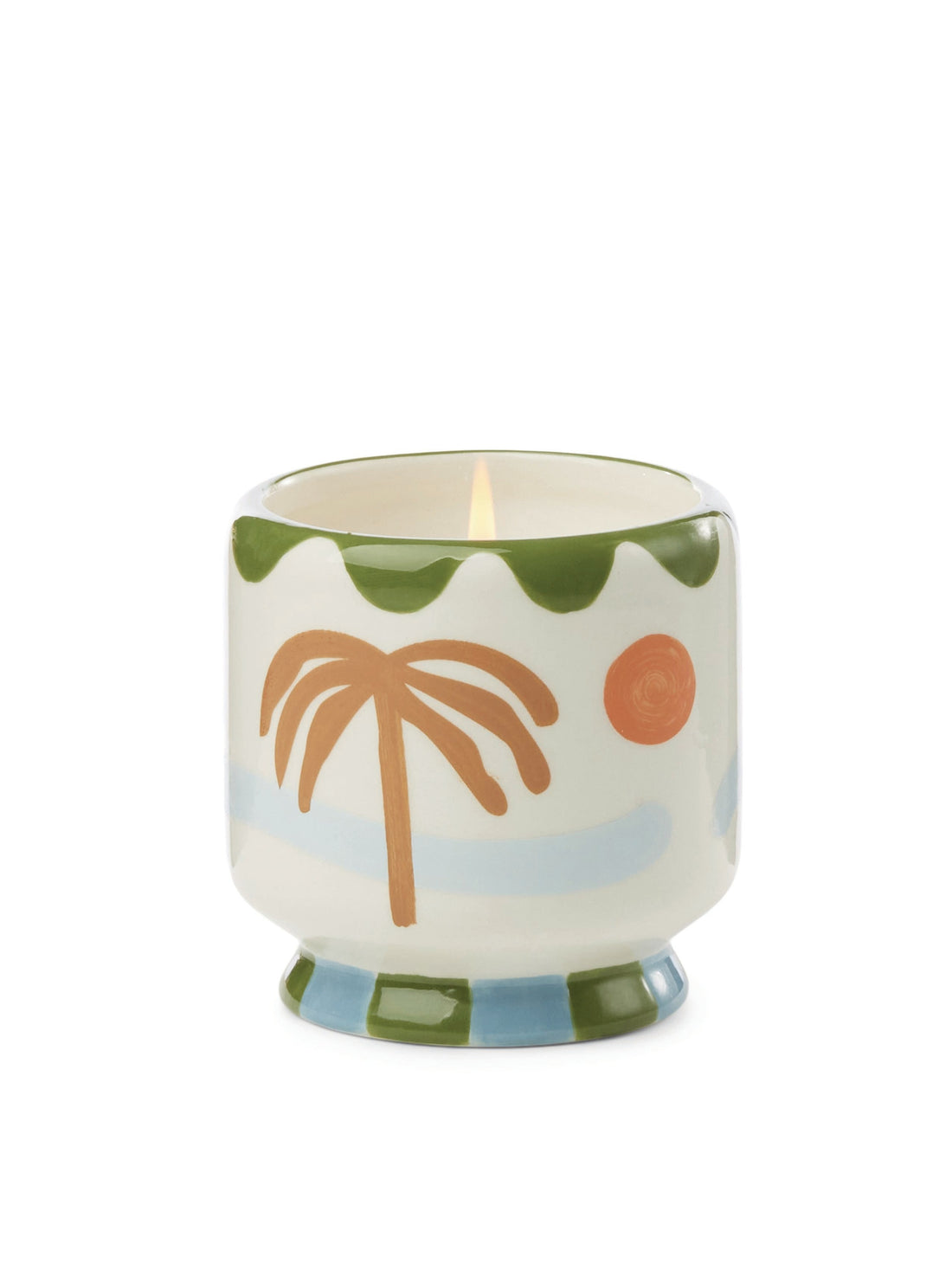 Adopo 8 oz Hand-Painted Palm Tree Ceramic Boxed Candle  - Melon, Violet &amp; Driftwood