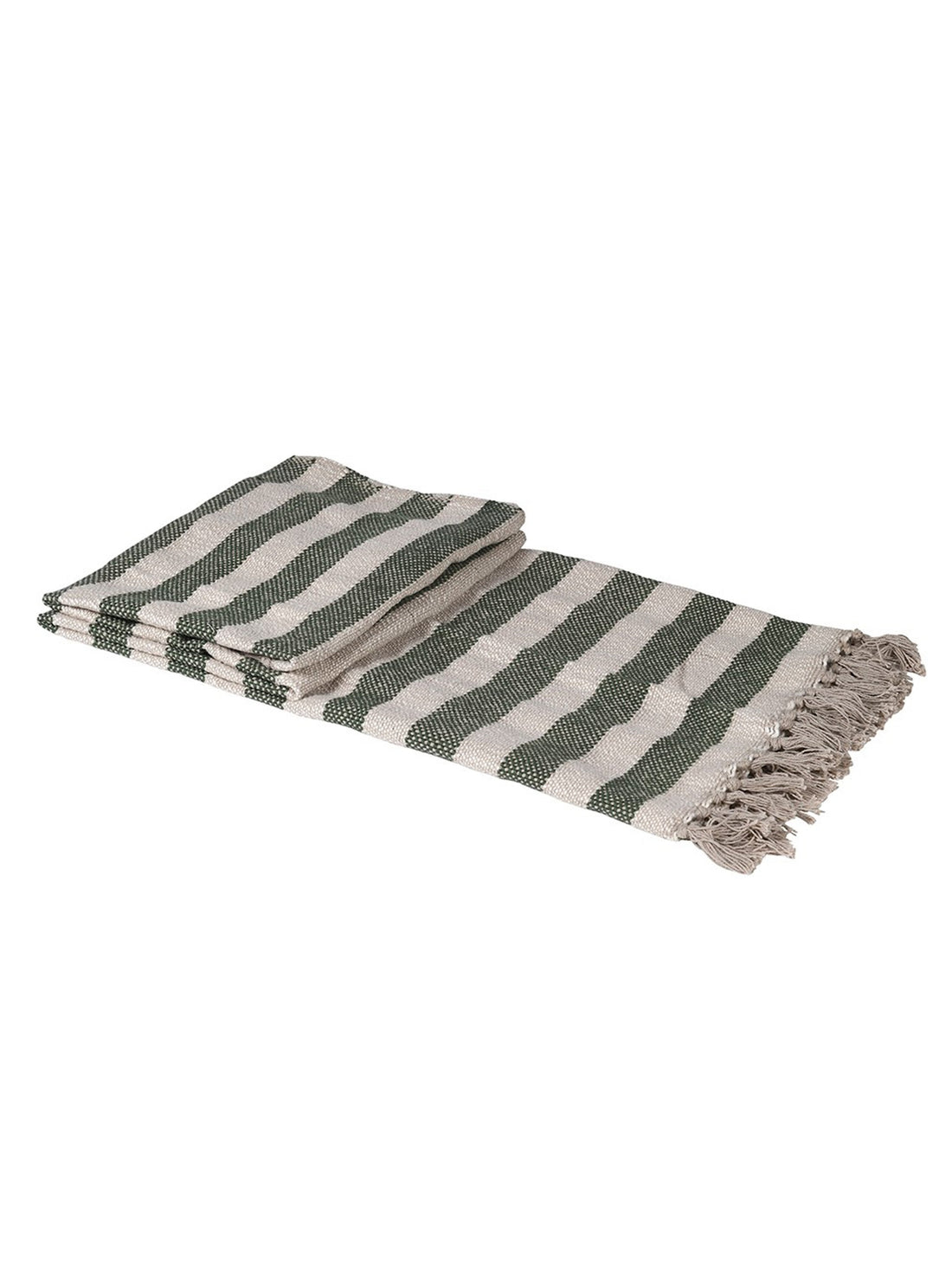 Moss Green Cotton Stripe Tassel Throw