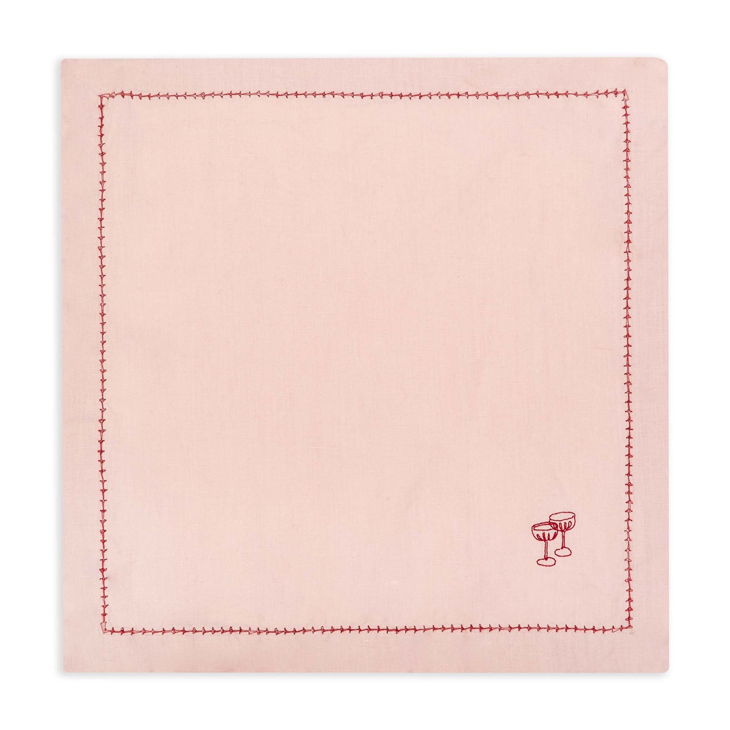 Set 4 Embroidered Linen Napkins- Plaster Pink