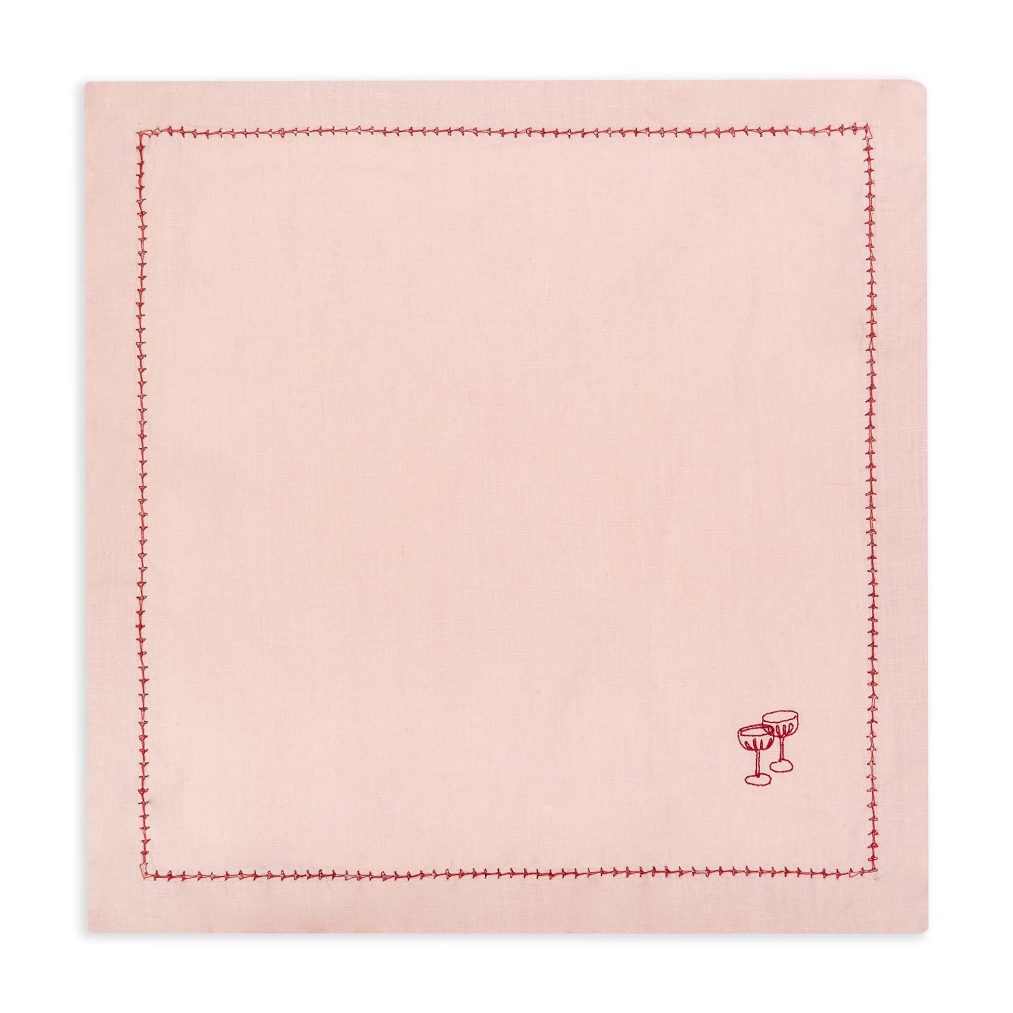 Set 4 Embroidered Linen Napkins- Plaster Pink