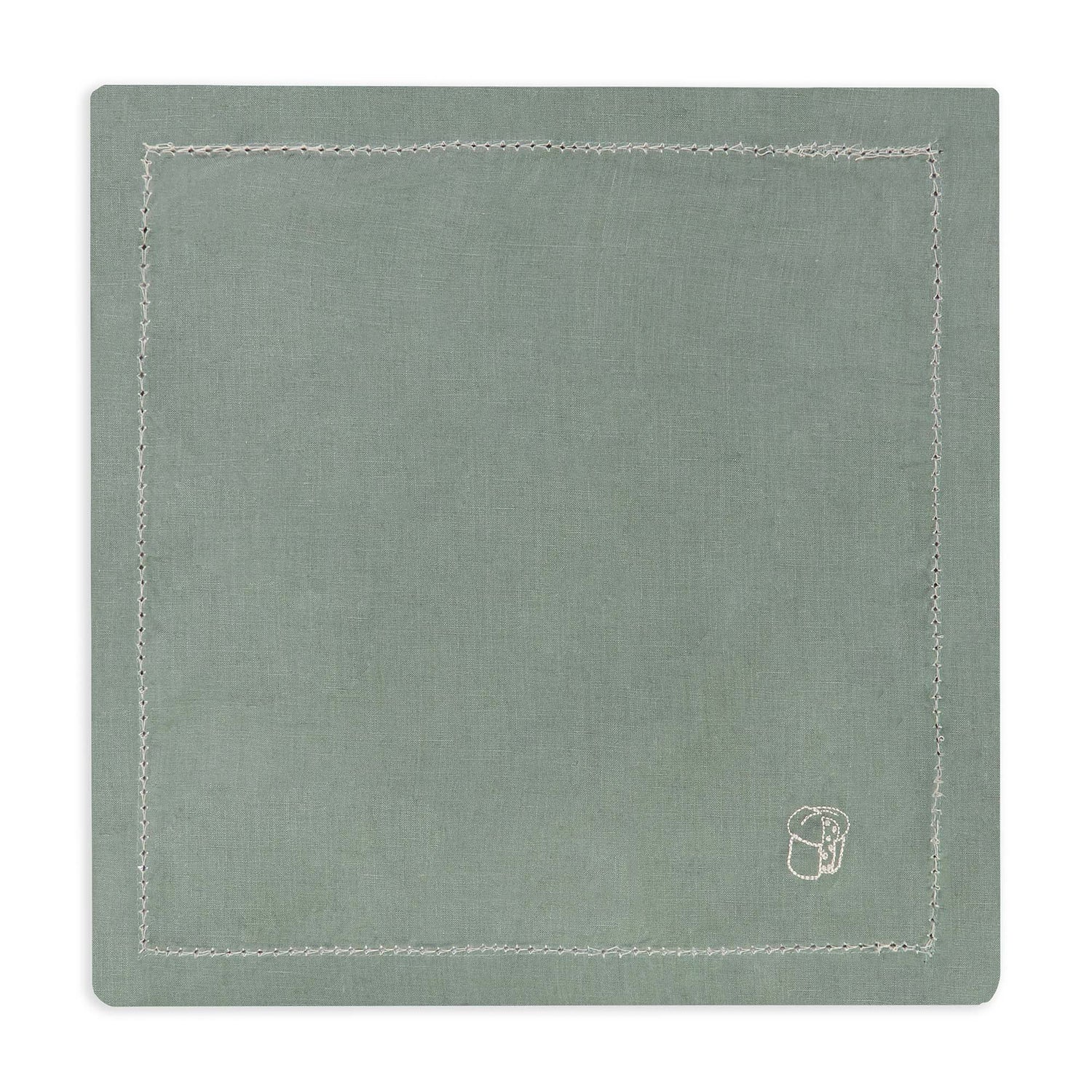 Set 4 Embroidered Linen Napkins- Pine Green