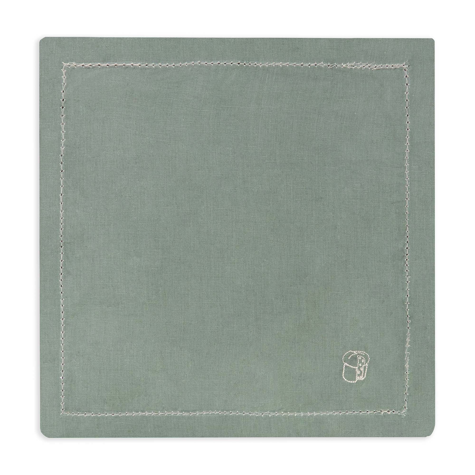 Set 4 Embroidered Linen Napkins- Pine Green