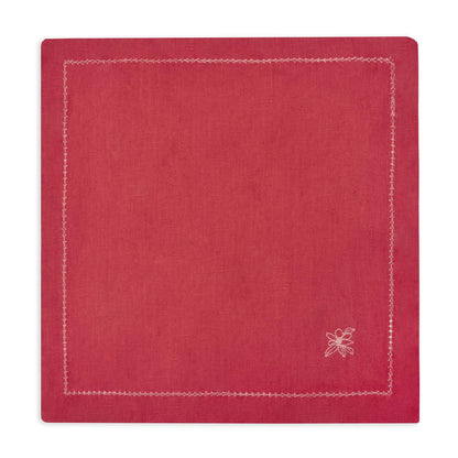 Set 4 Embroidered Linen Napkins - Berry