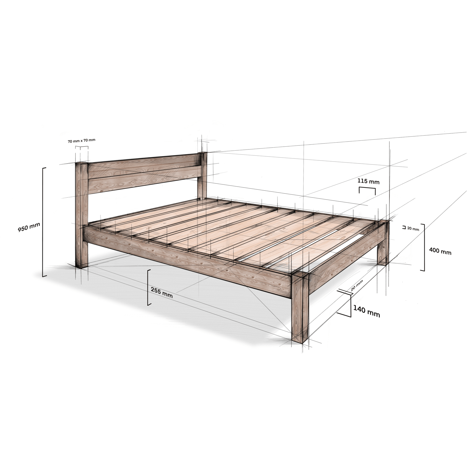 Model 01 – Handmade Wooden Bed - Colour &amp; Size Options Available