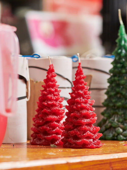 Red Christmas Tree Recycled Wax Candles - Set of 3 - Small