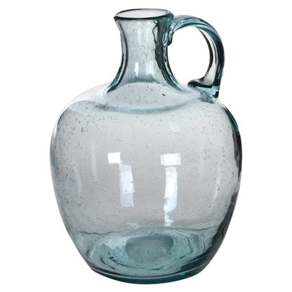 Ice Blue Round Glass Vase With Handle