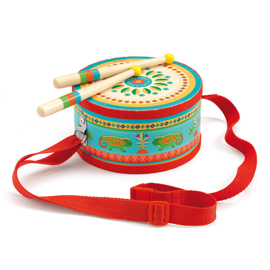 Illustrated Wooden Hand Drum With Strap &amp; 2 Sticks