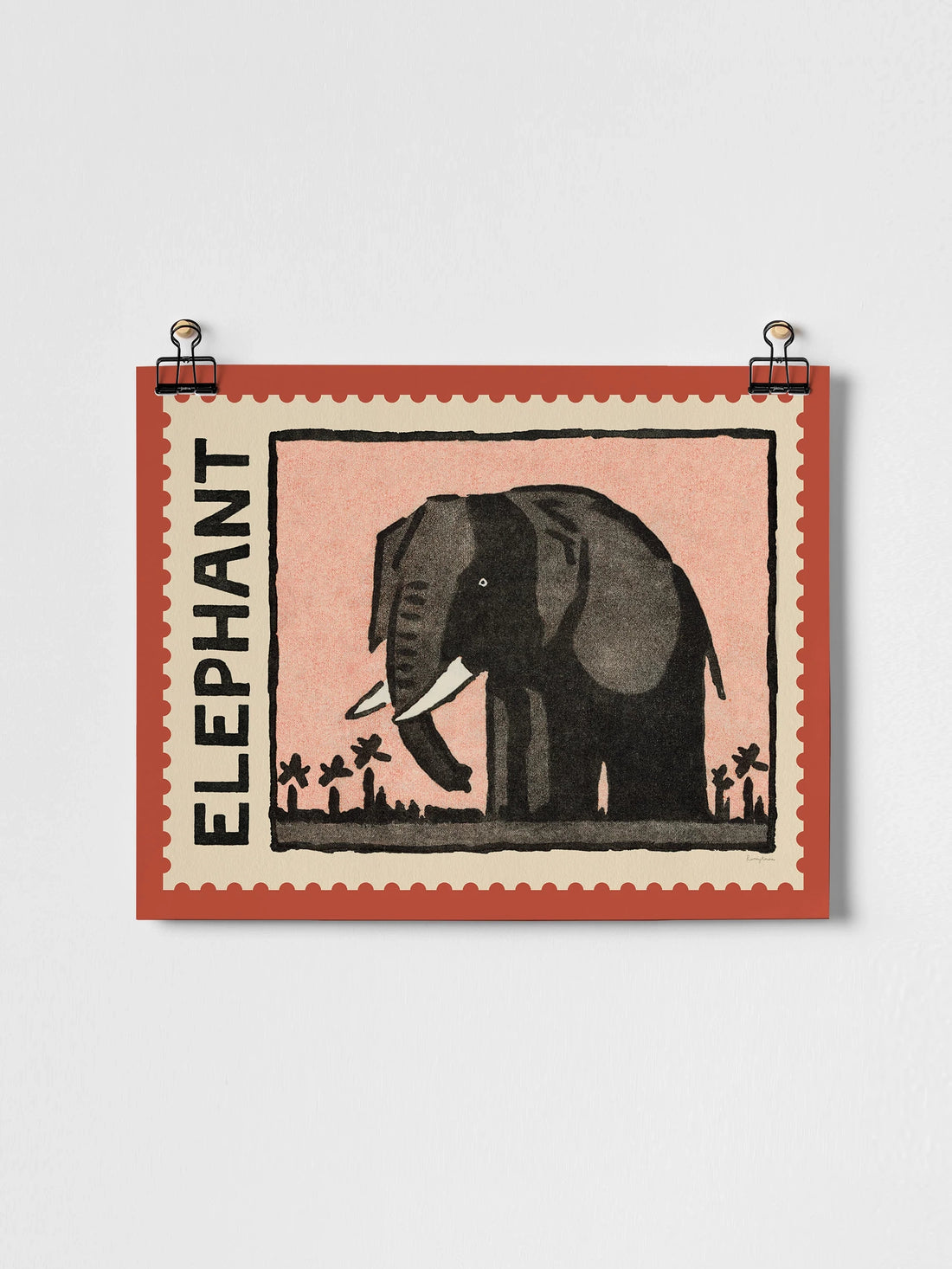 Elephant Vintage Stamp  - A3 Giclee Print