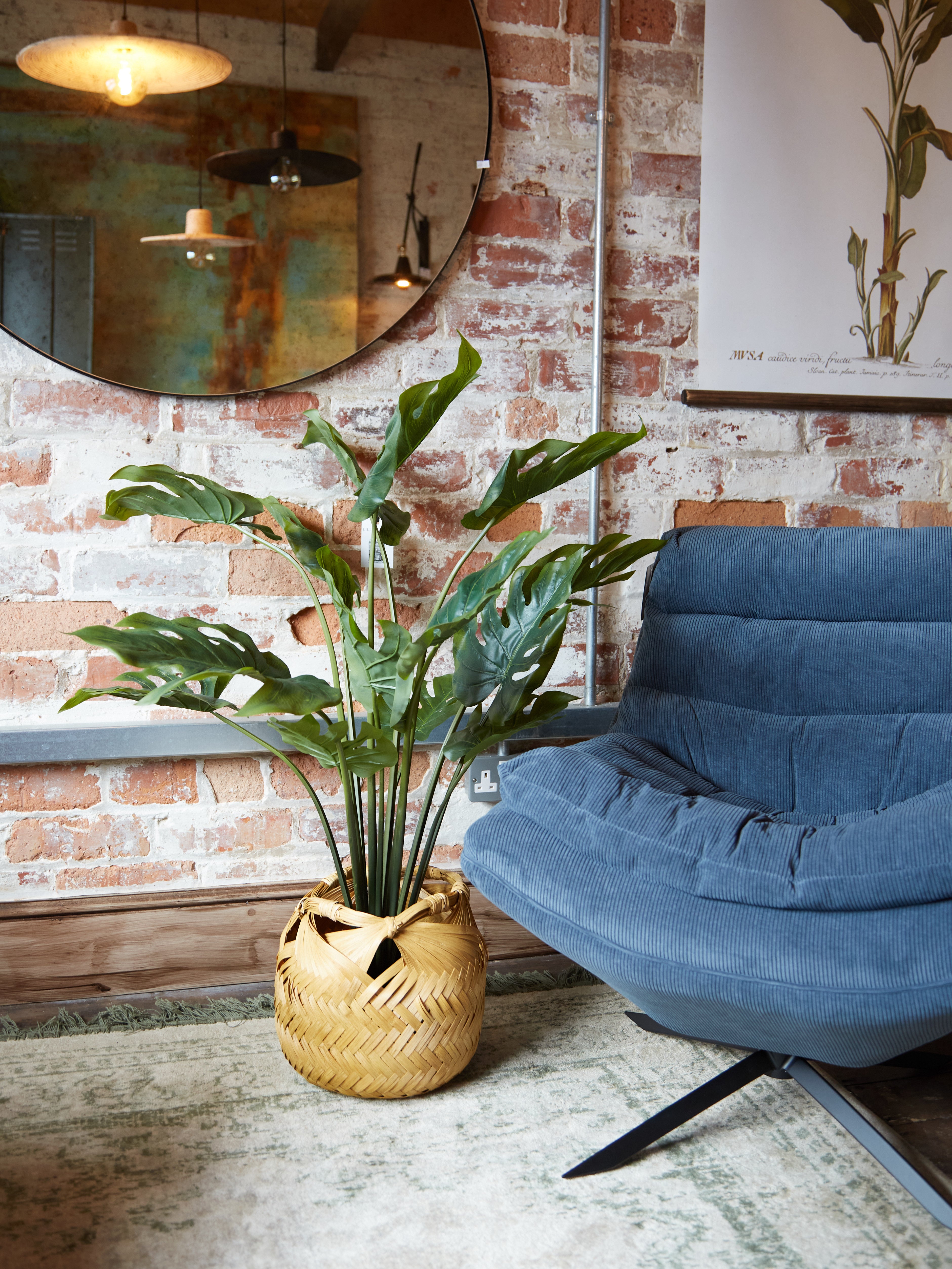 Green Faux Monstera Palm in Black Pot