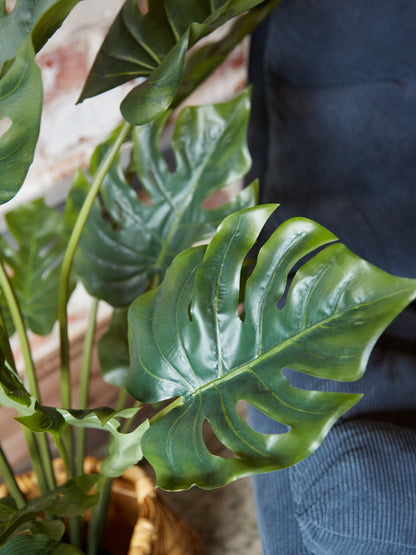 Green Faux Monstera Palm in Black Pot